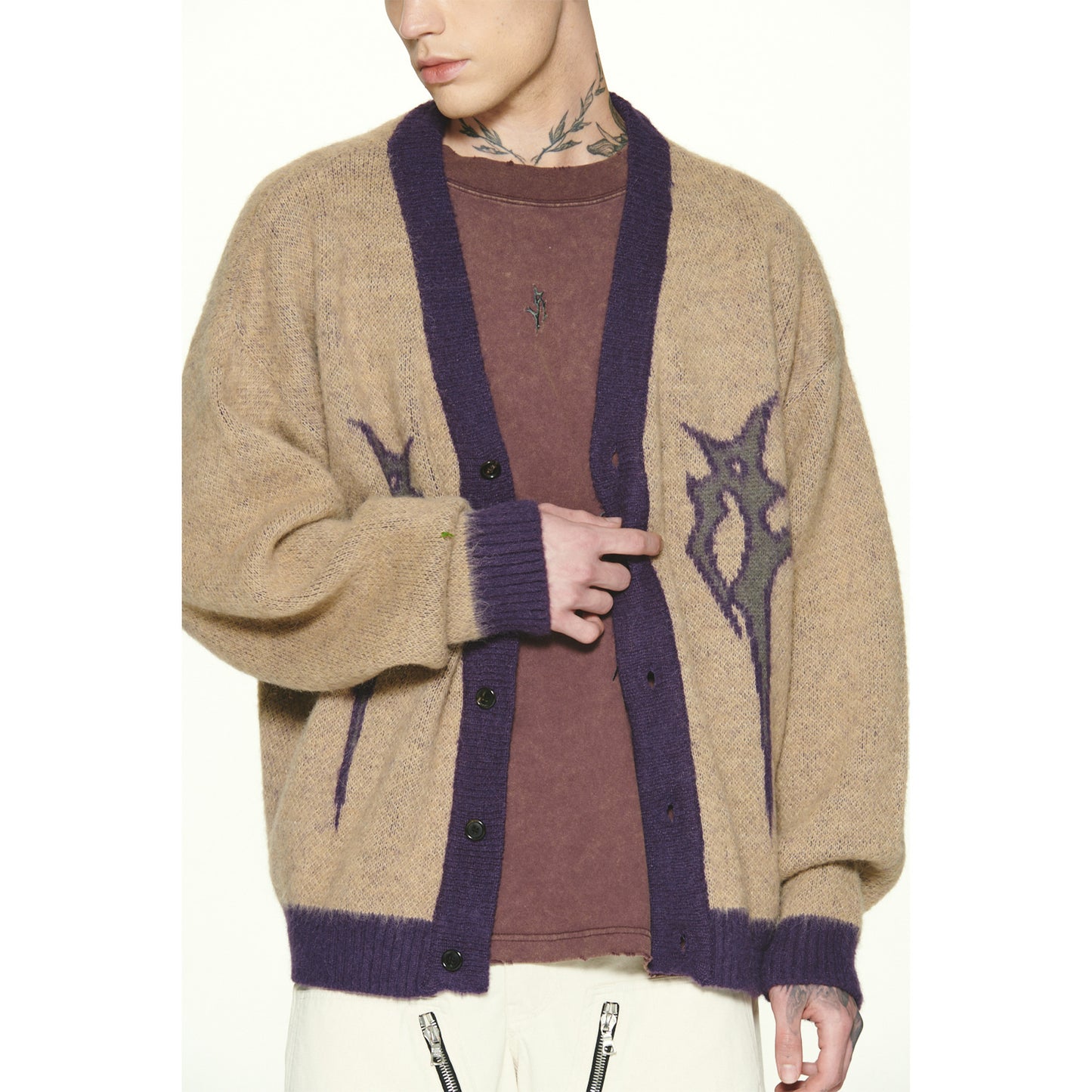 LOGO MOHAIR CARDIGAN / BEIGE