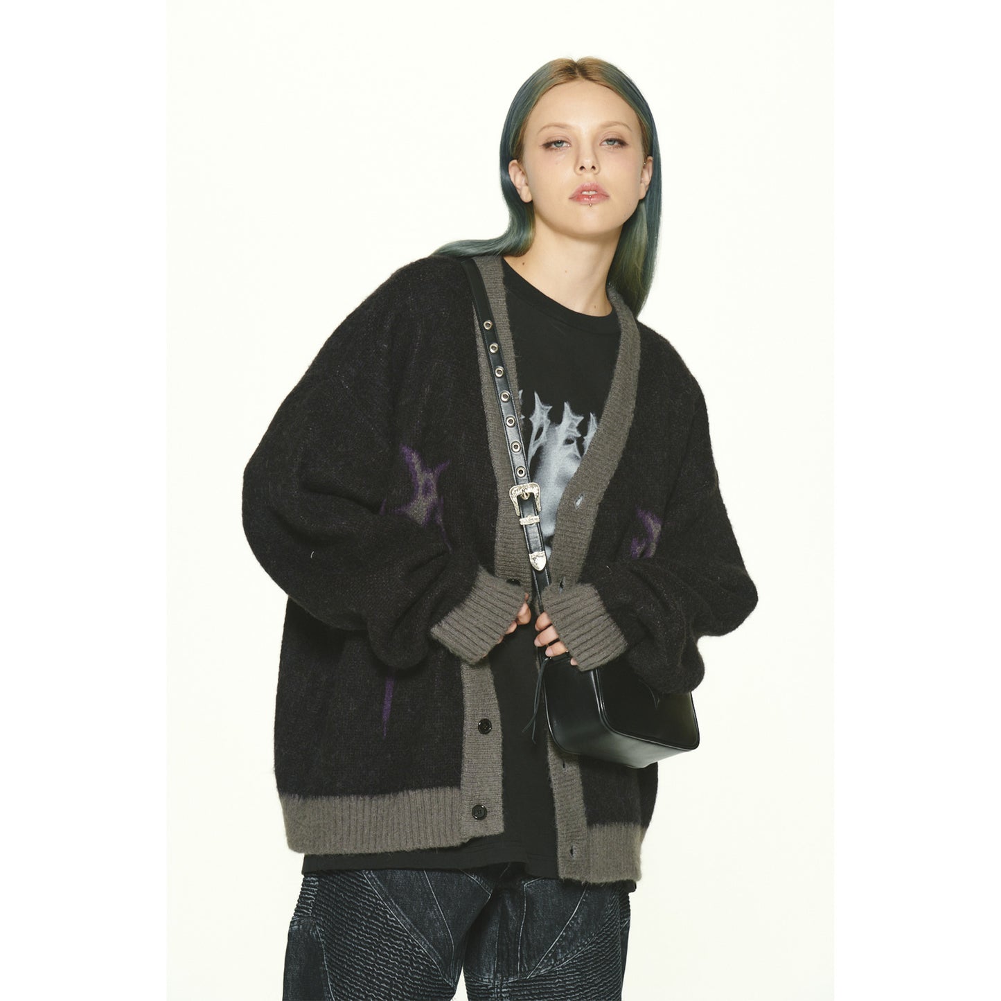 LOGO MOHAIR CARDIGAN / BLACK