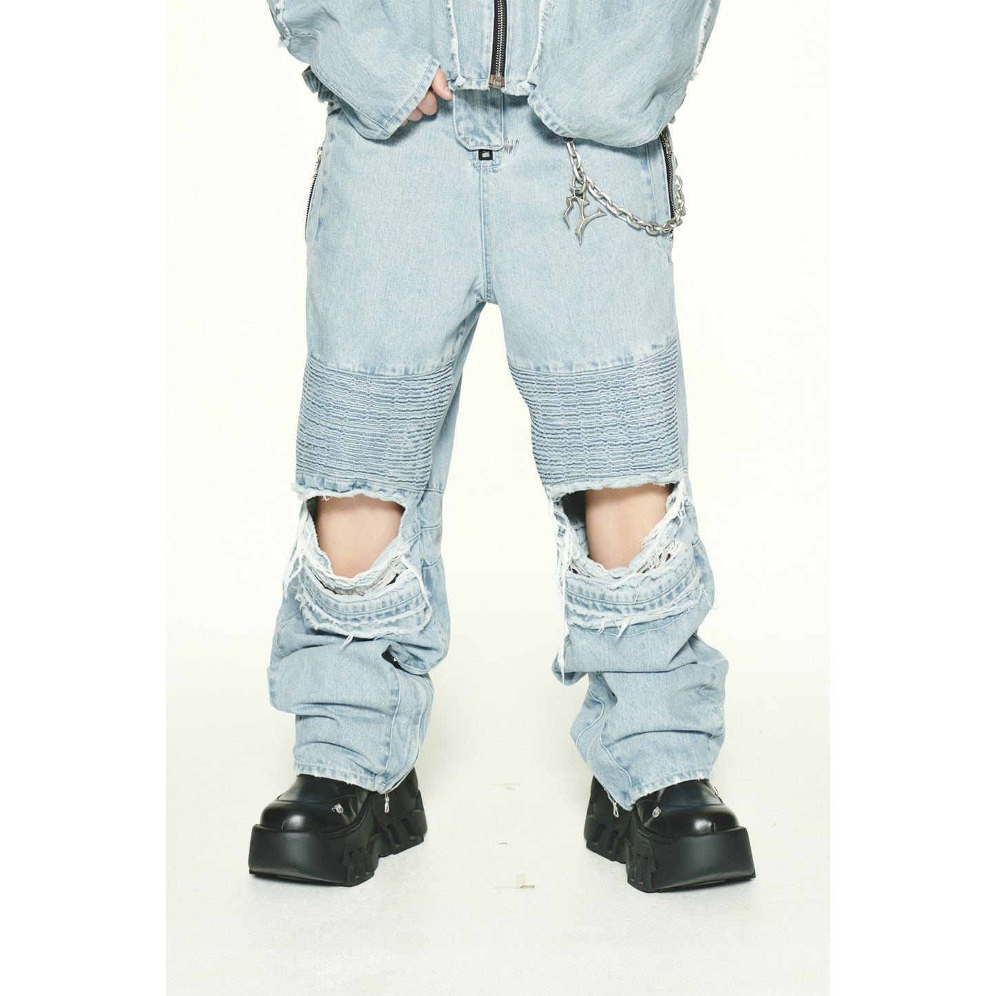 DENIM BIKER BAGGY PANTS / BULE