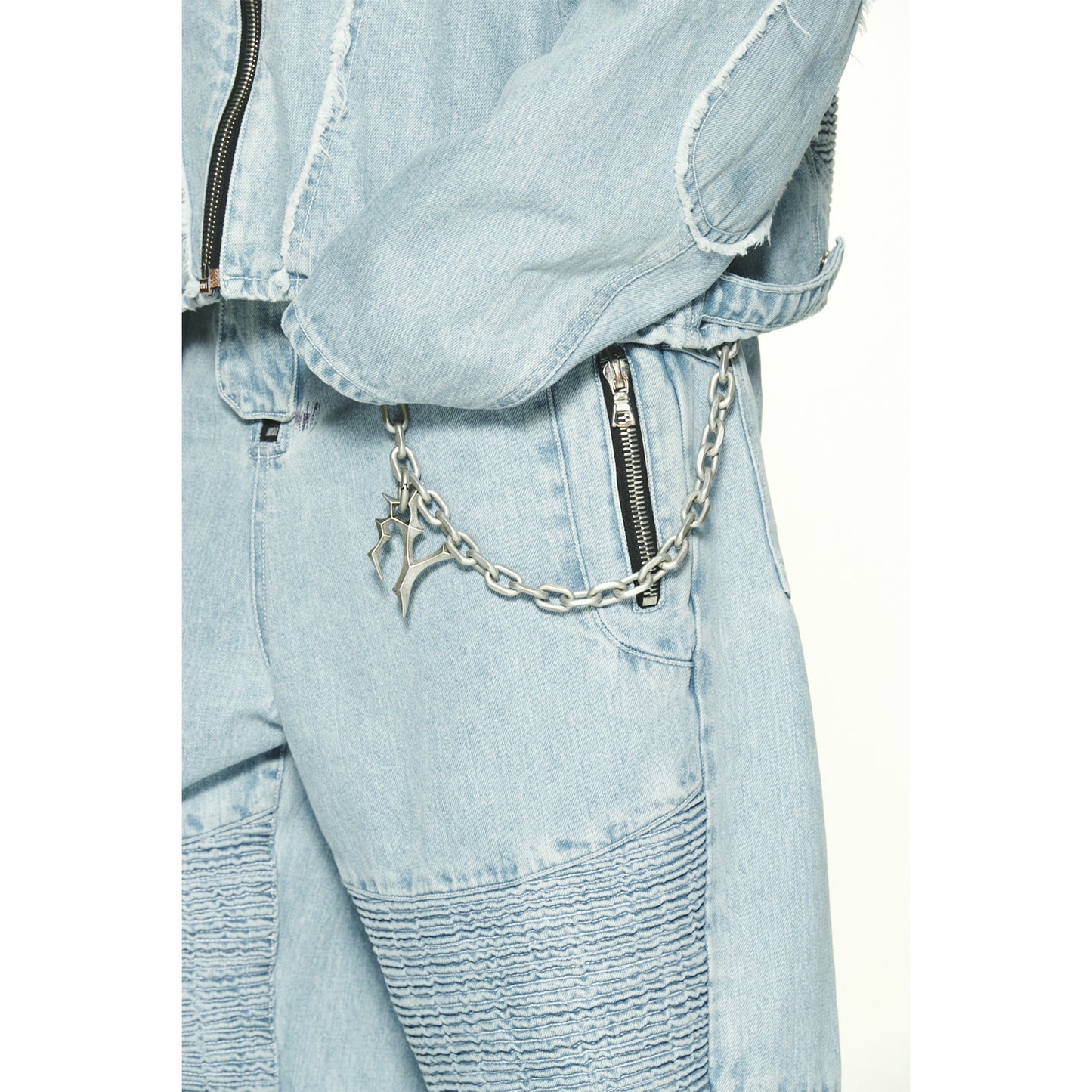 DENIM BIKER BAGGY PANTS / BULE