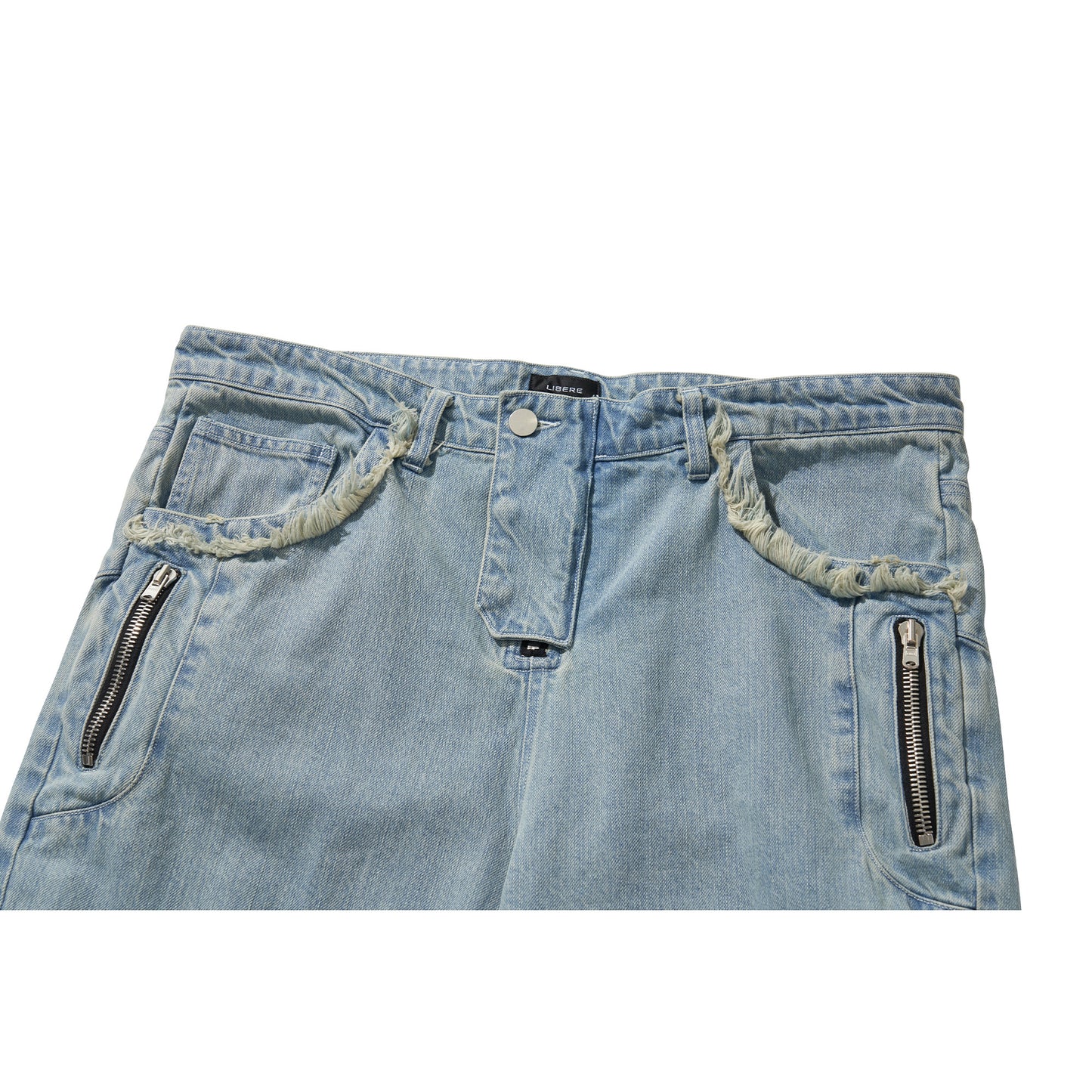 DENIM BIKER BAGGY PANTS / BULE