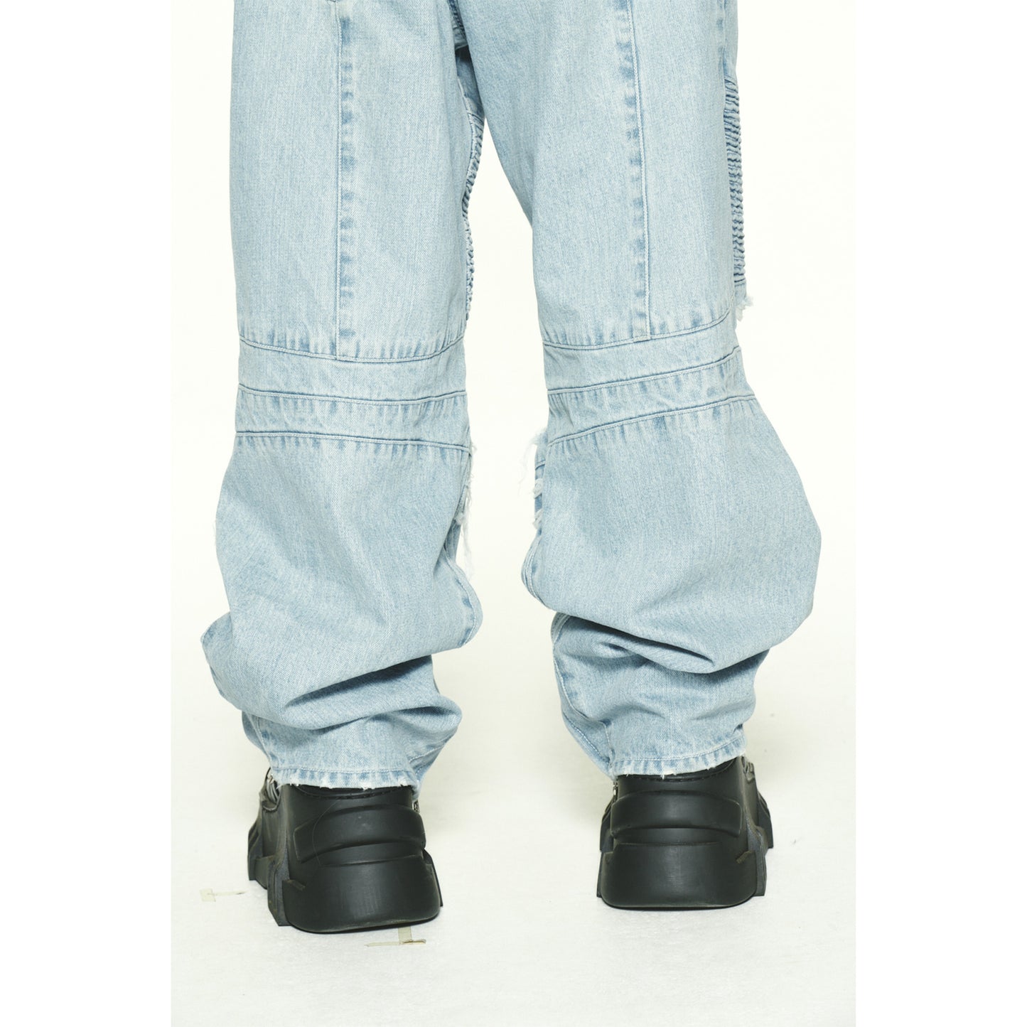 DENIM BIKER BAGGY PANTS / BULE