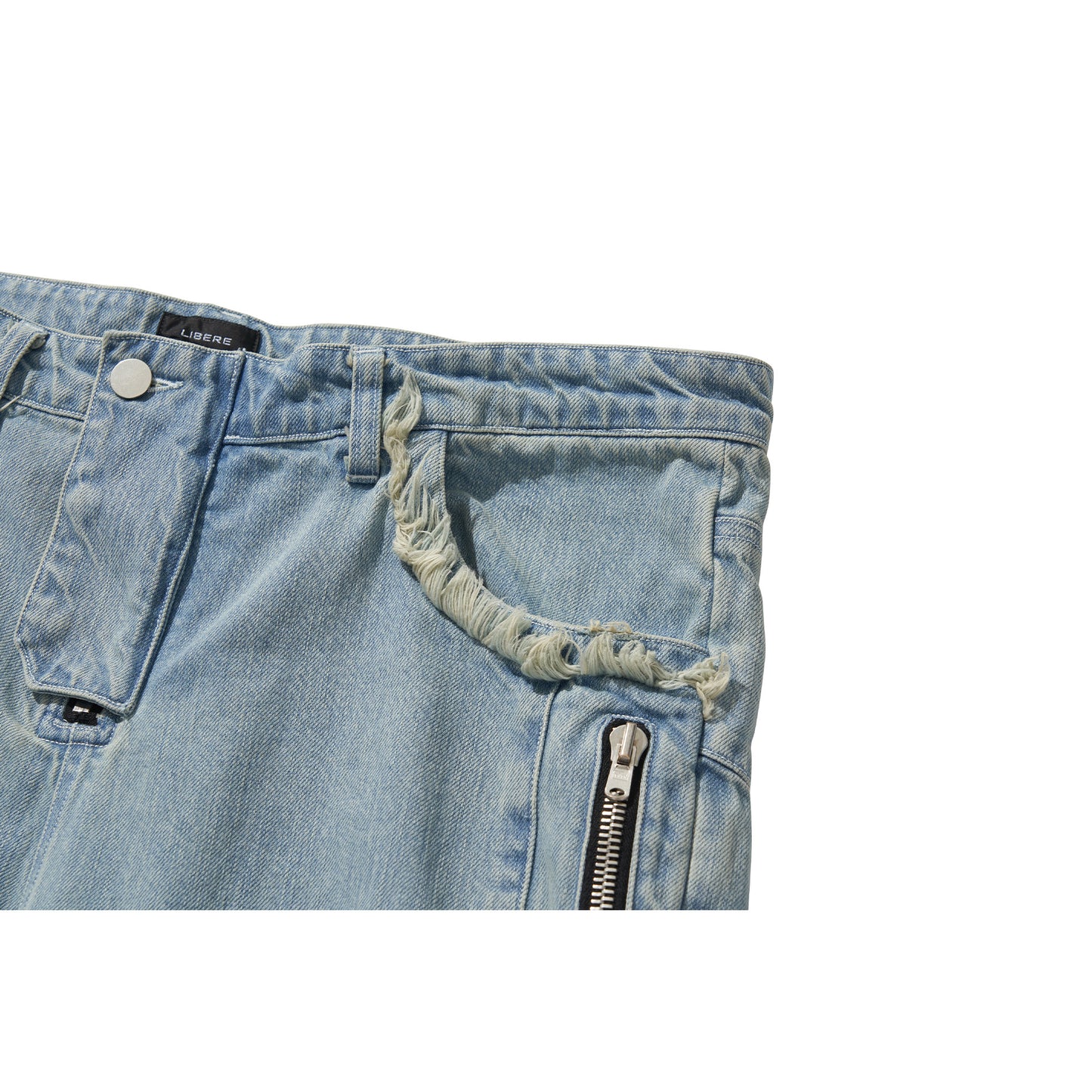 DENIM BIKER BAGGY PANTS / BULE