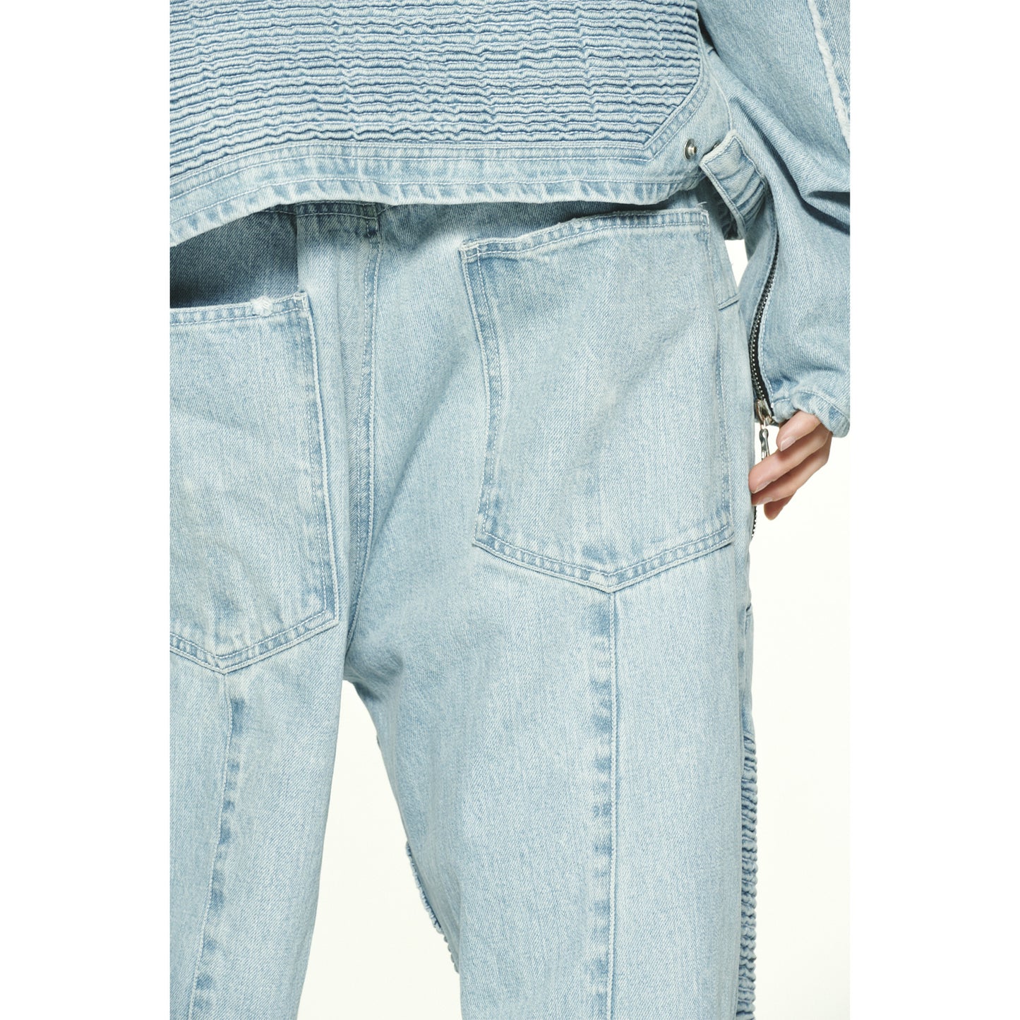 DENIM BIKER BAGGY PANTS / BULE