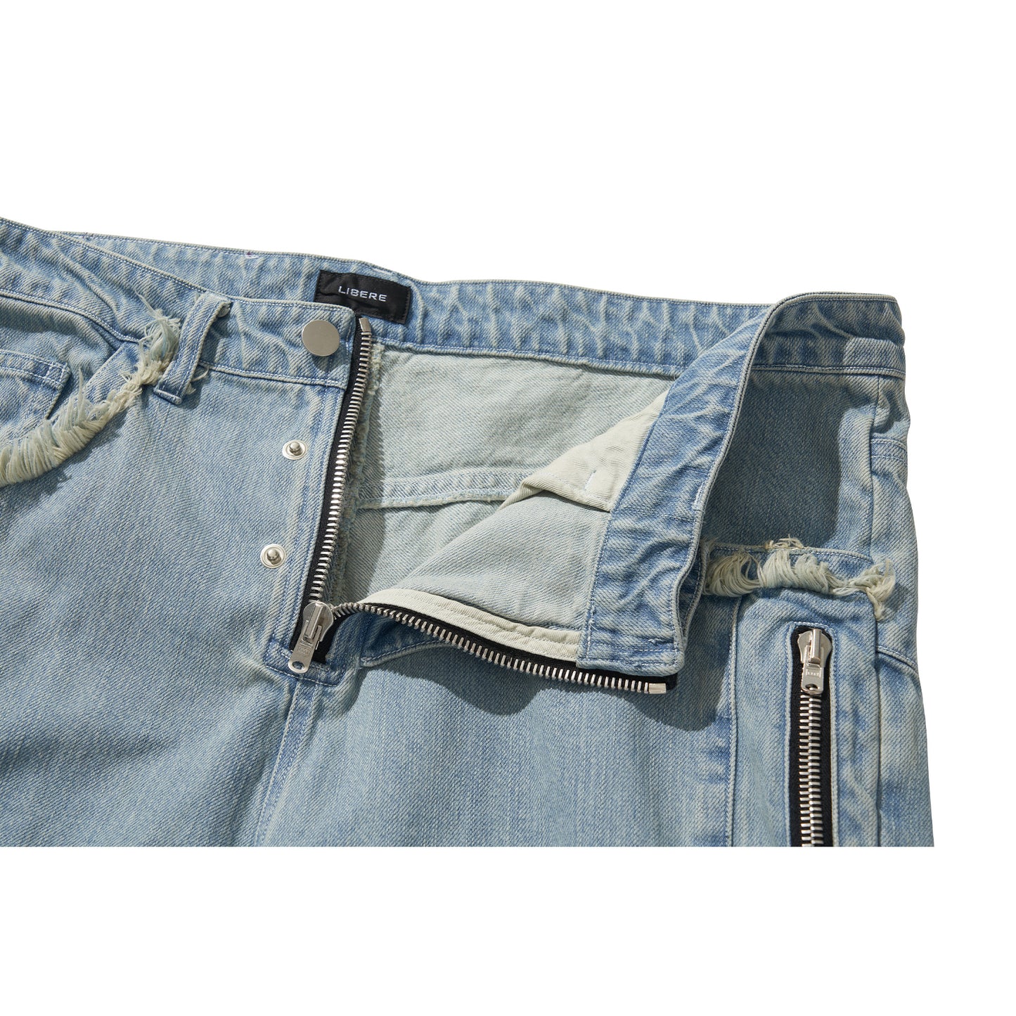 DENIM BIKER BAGGY PANTS / BULE