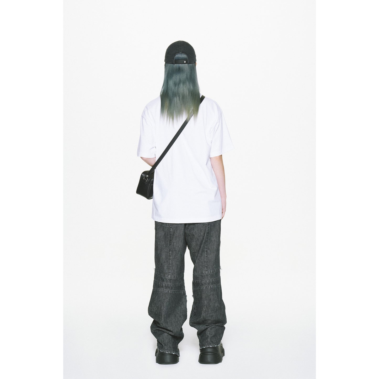 DENIM BIKER BAGGY PANTS / BLACK