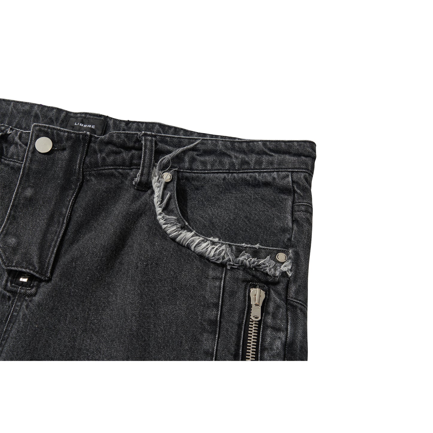 DENIM BIKER BAGGY PANTS / BLACK