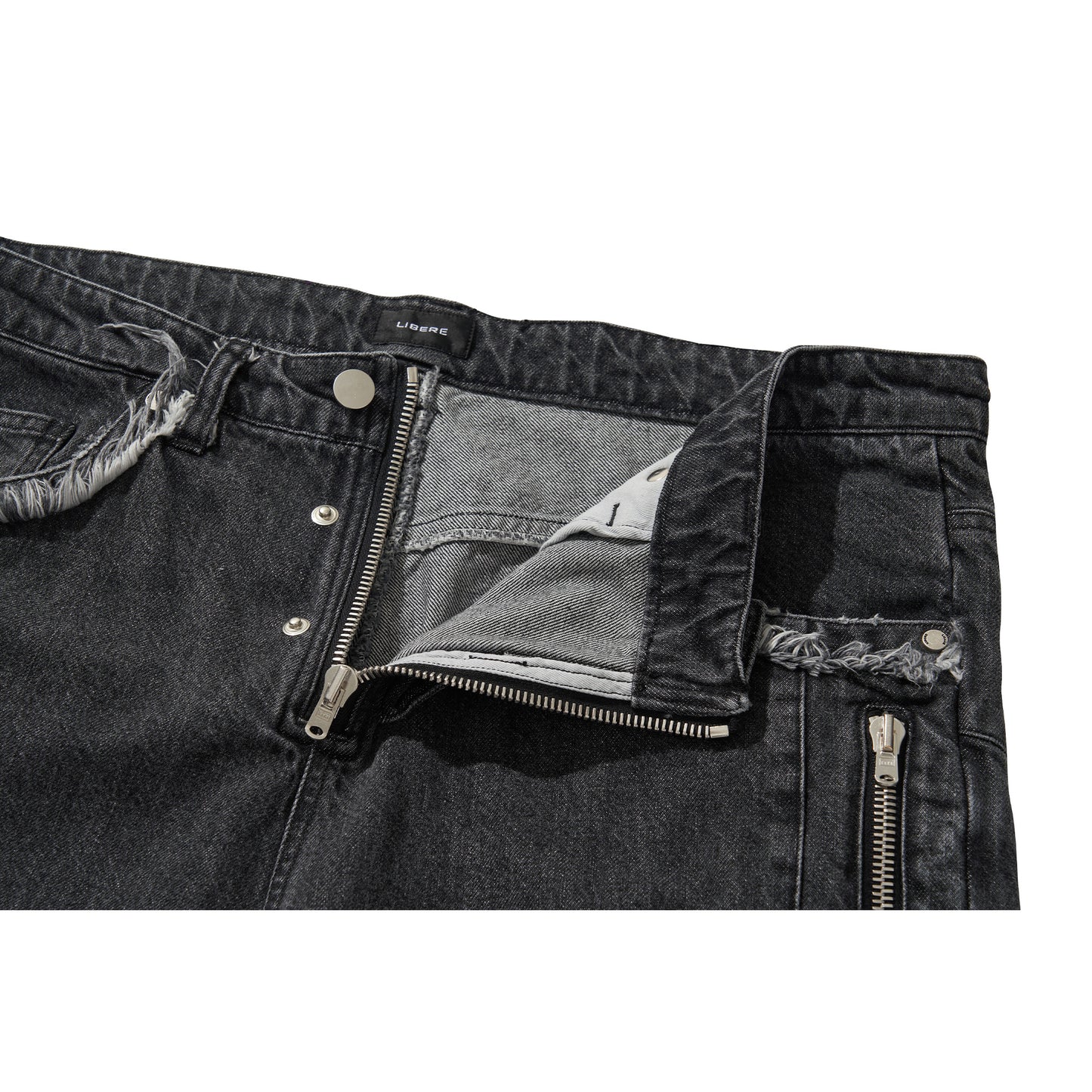 DENIM BIKER BAGGY PANTS / BLACK