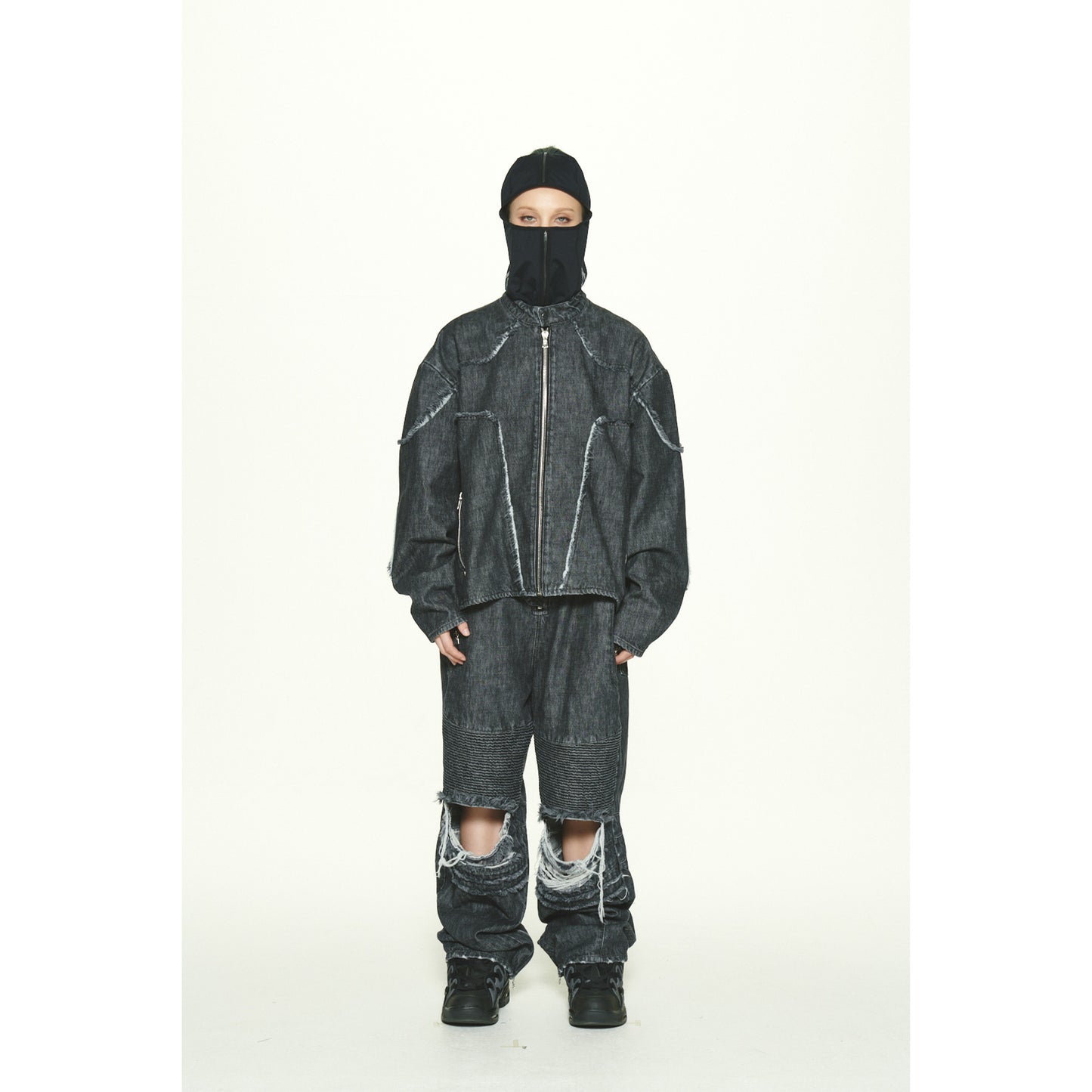 DENIM BIKER BAGGY PANTS / BLACK