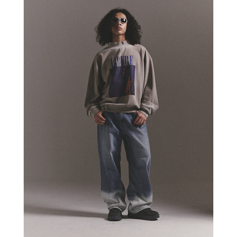 BLEACHED WIDE BAGGY PANTS / BLUE
