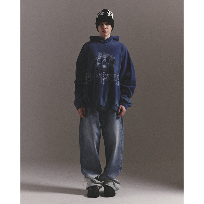 BLEACHED WIDE BAGGY PANTS / BLUE