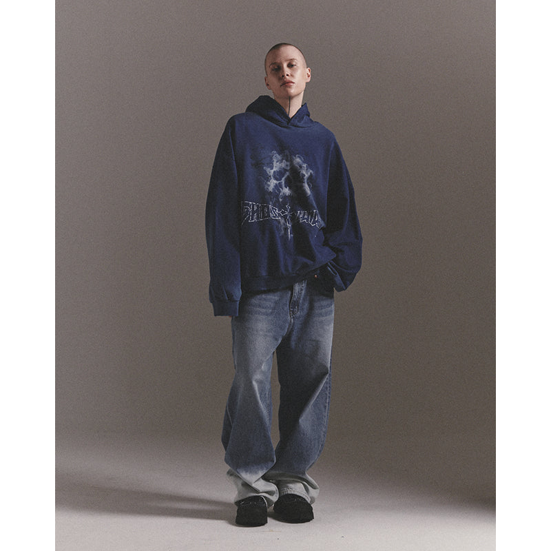 BLEACHED WIDE BAGGY PANTS / BLUE