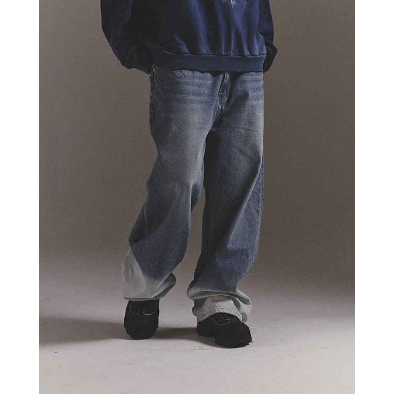 BLEACHED WIDE BAGGY PANTS / BLUE