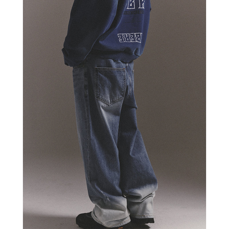BLEACHED WIDE BAGGY PANTS / BLUE