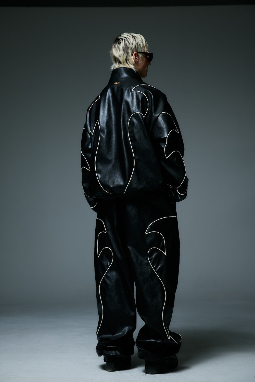 WESTERN FLAME LEATHER TRACK JACKET / BLACK