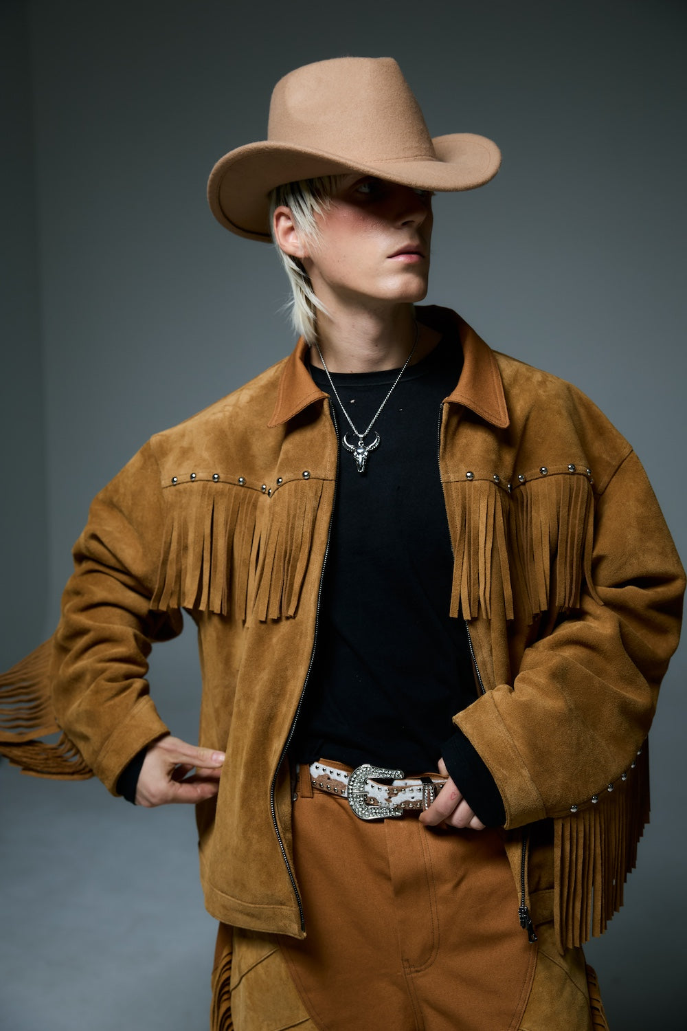 WESTERN LEATHER WORK JACKET / BROWN