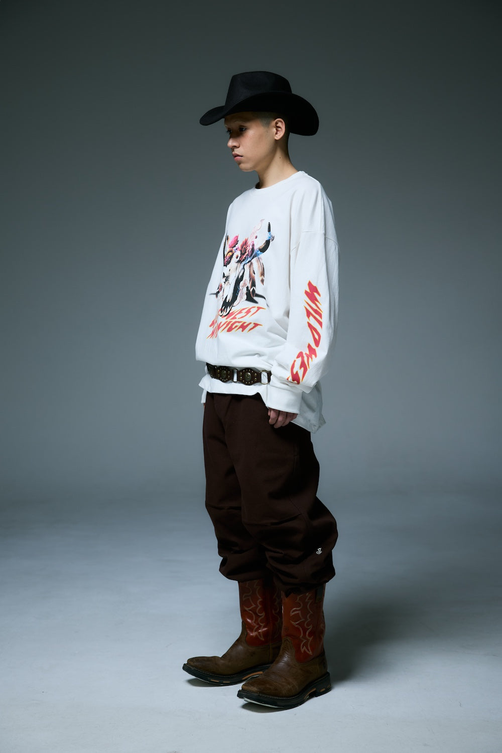 MIDNIGHT BISON LONG SLEEVE T-SHIRTS / WHITE