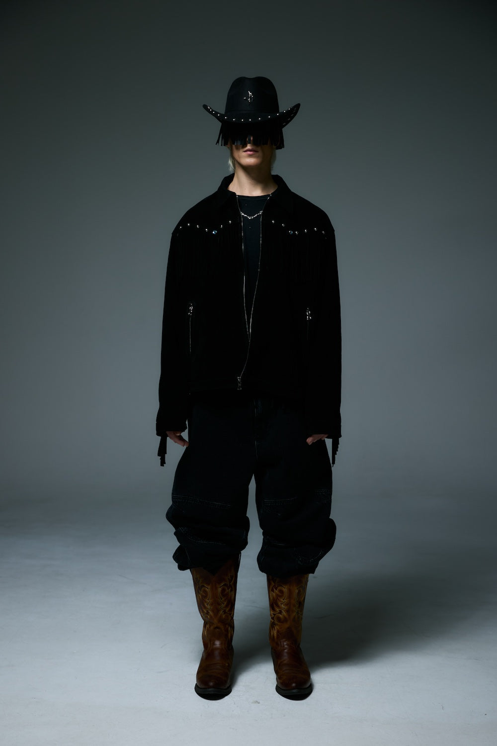 WESTERN LEATHER WORK JACKET / BLACK