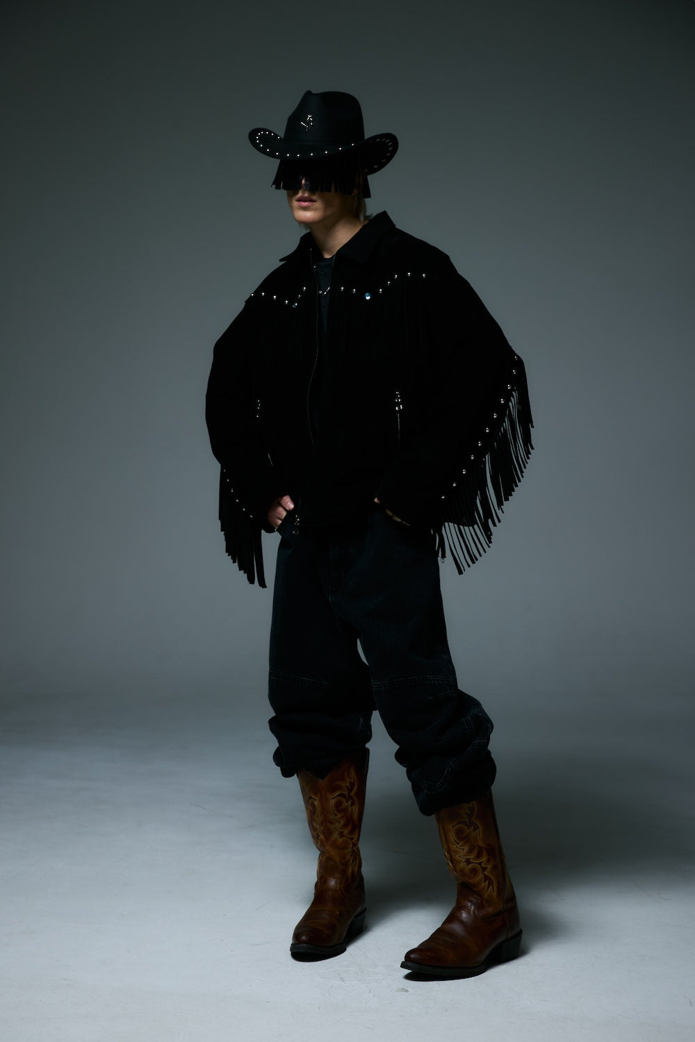 WESTERN LEATHER WORK JACKET / BLACK