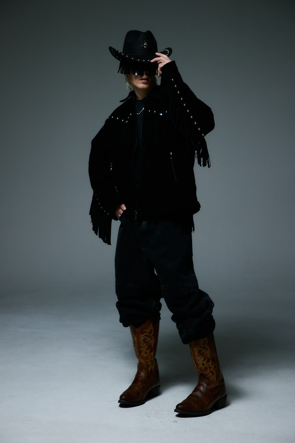 WESTERN LEATHER WORK JACKET / BLACK