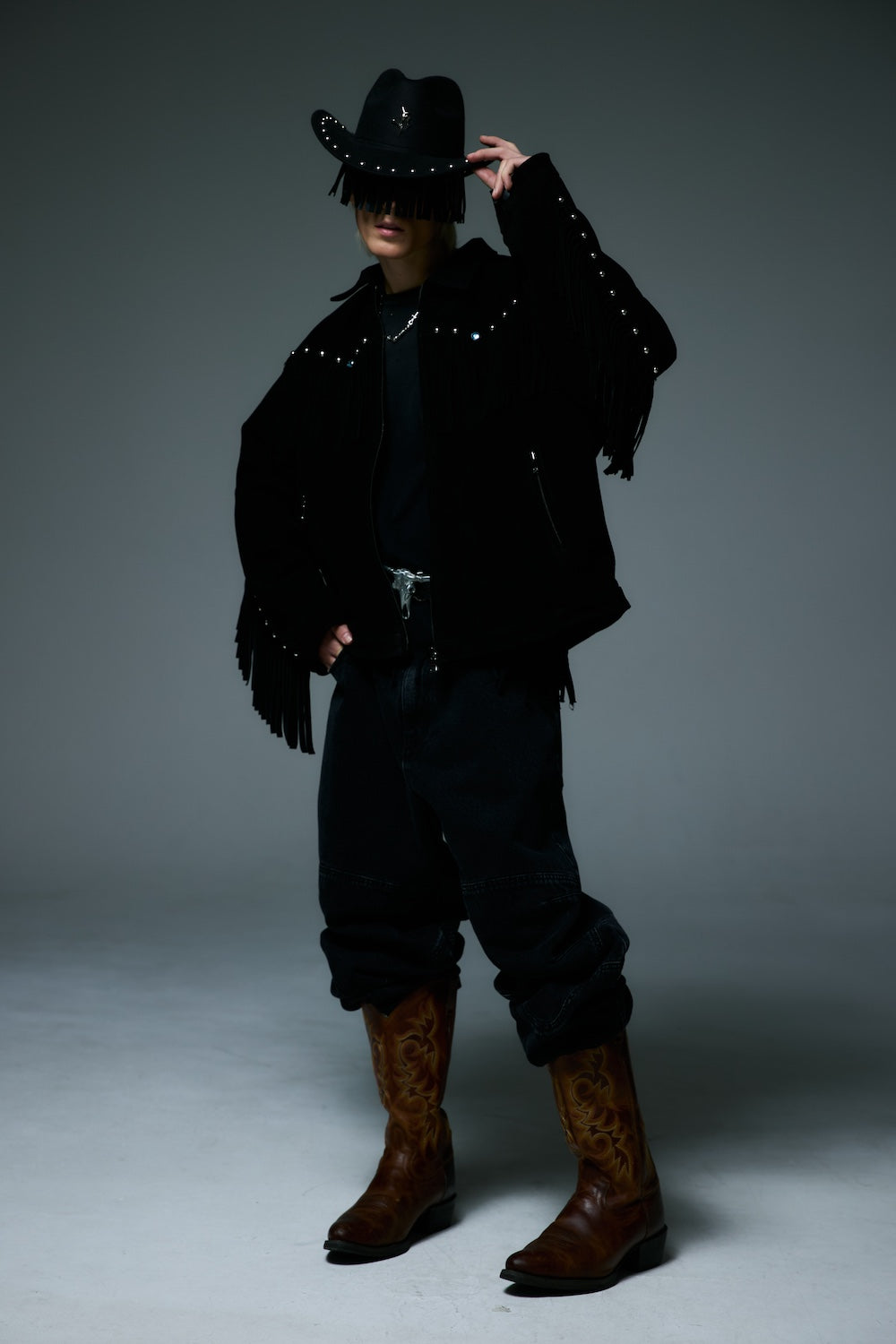 WESTERN LEATHER WORK JACKET / BLACK