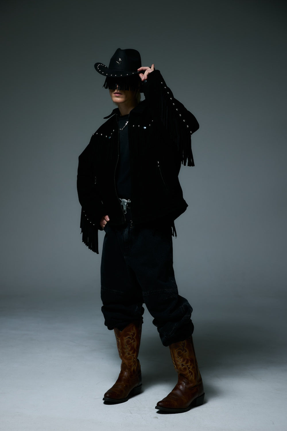 WESTERN LEATHER WORK JACKET / BLACK