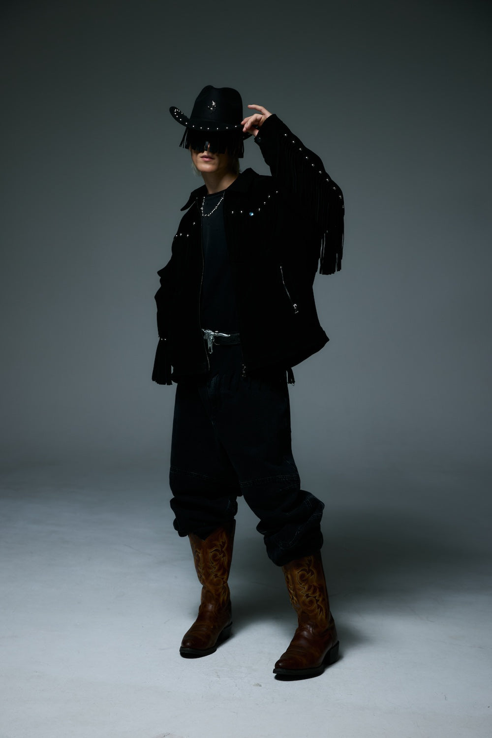 WESTERN LEATHER WORK JACKET / BLACK