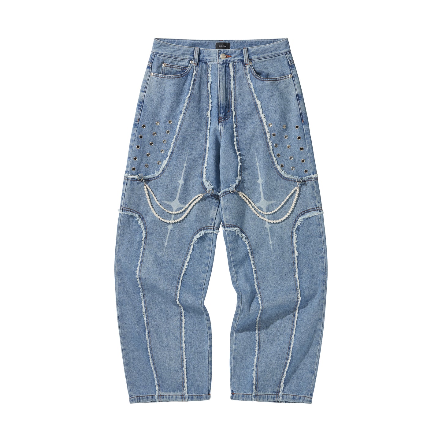 DESTROYED CROSS DENIM PANTS / BLUE