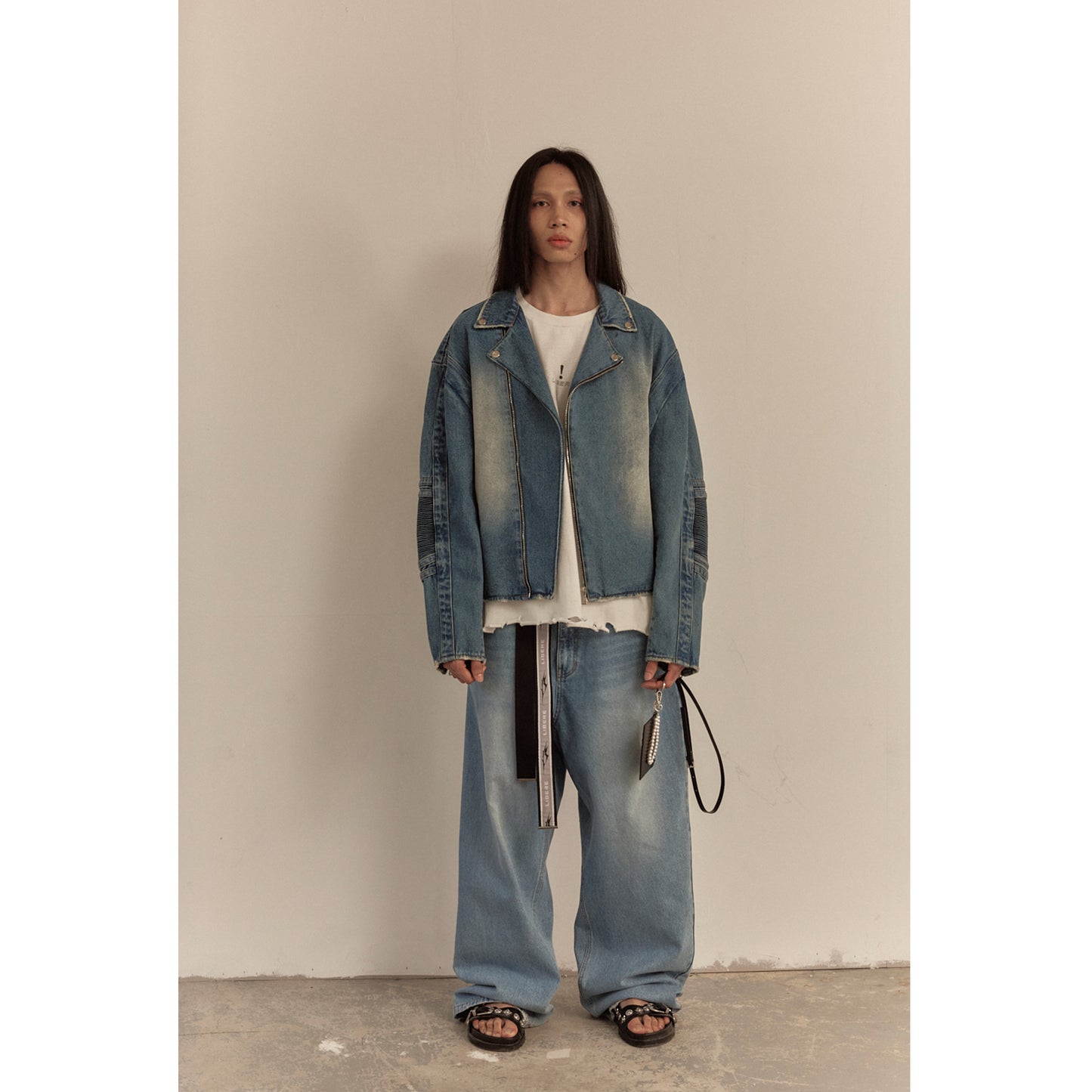 WIDE DENIM RIDER JACKET / BLUE