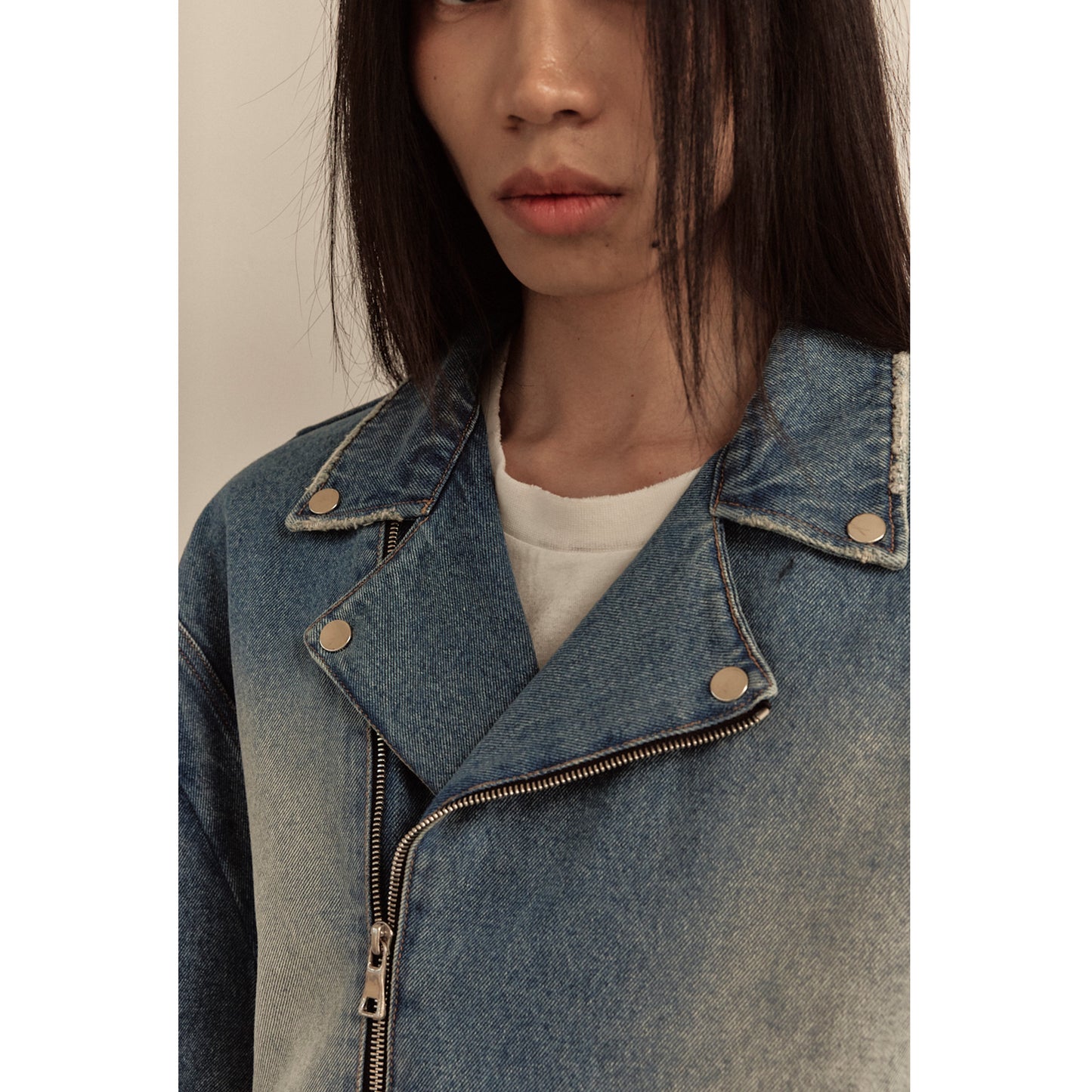 WIDE DENIM RIDER JACKET / BLUE
