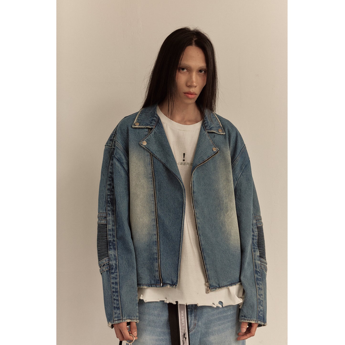 WIDE DENIM RIDER JACKET / BLUE