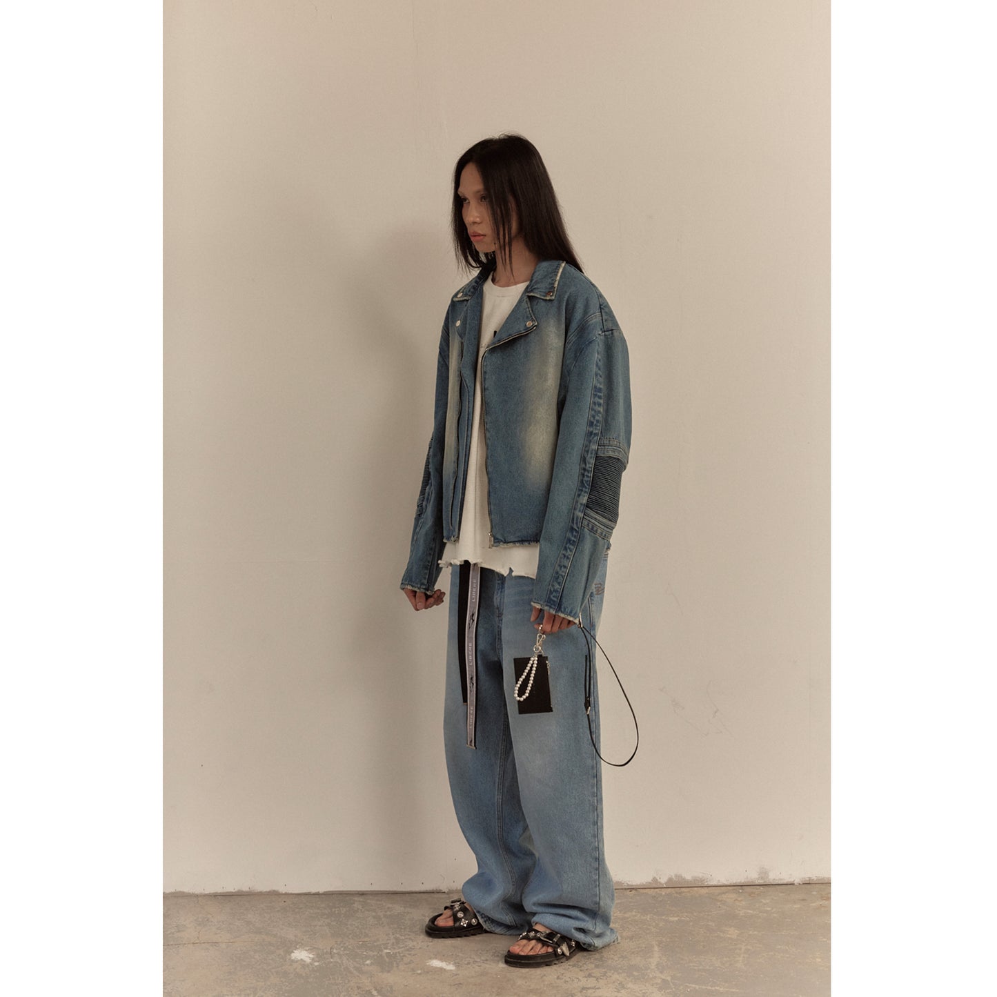 WIDE DENIM RIDER JACKET / BLUE