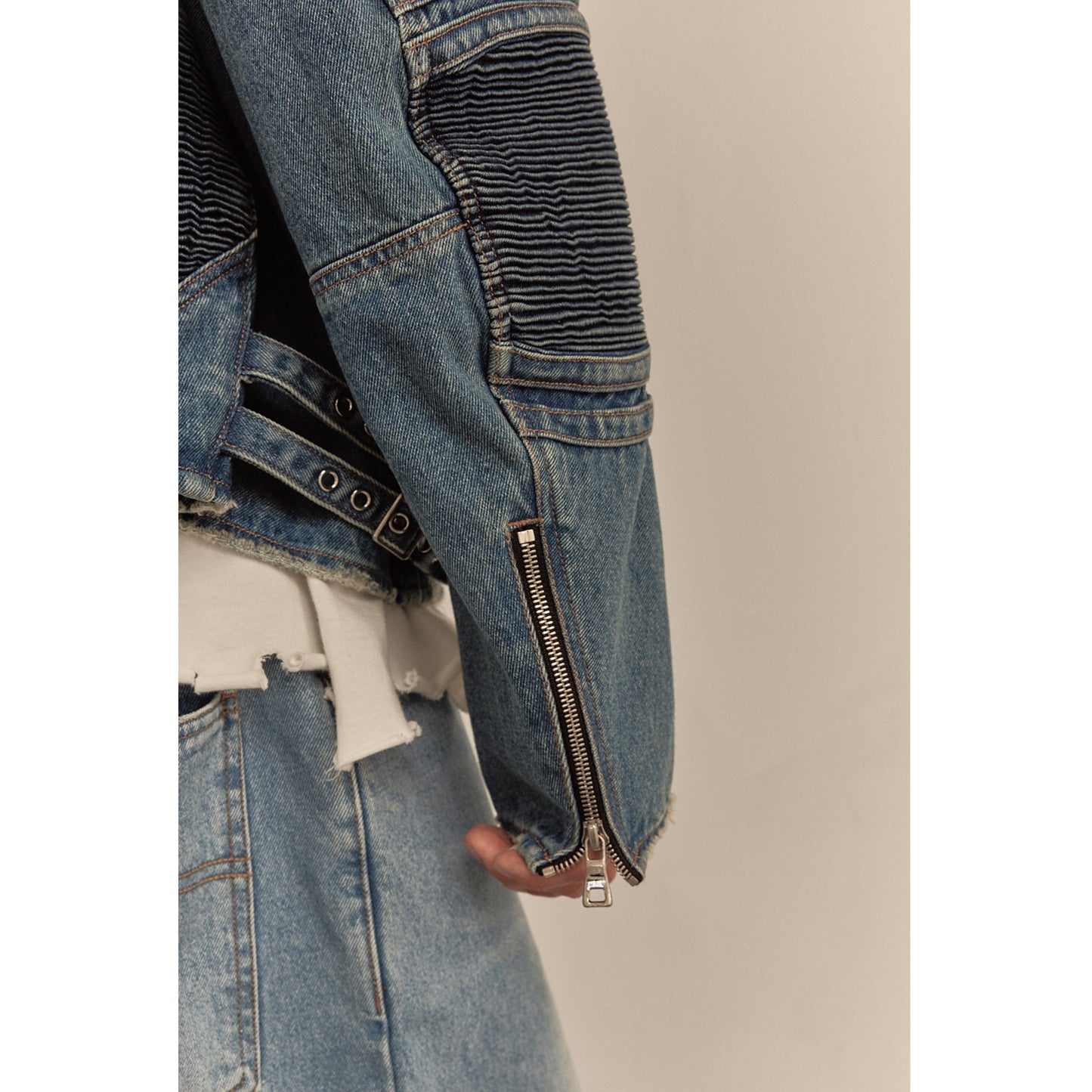 WIDE DENIM RIDER JACKET / BLUE