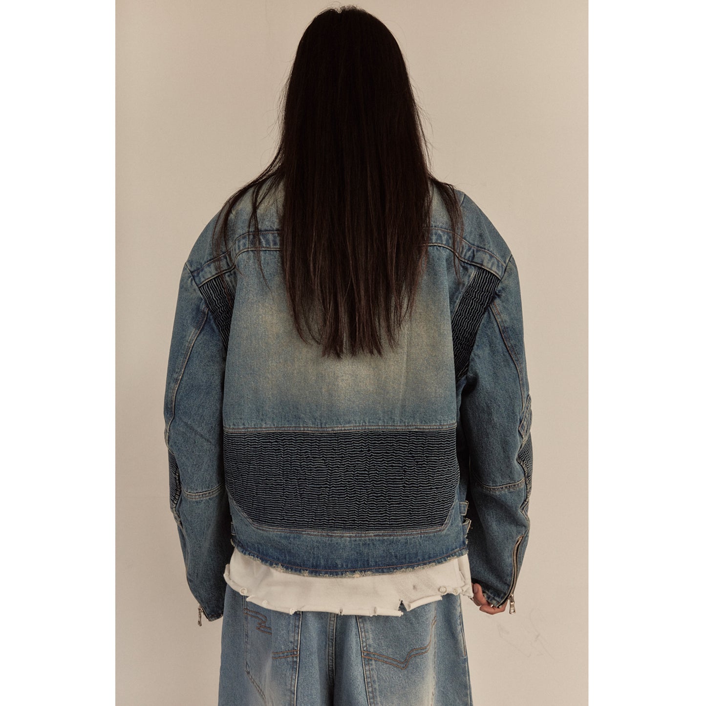 WIDE DENIM RIDER JACKET / BLUE