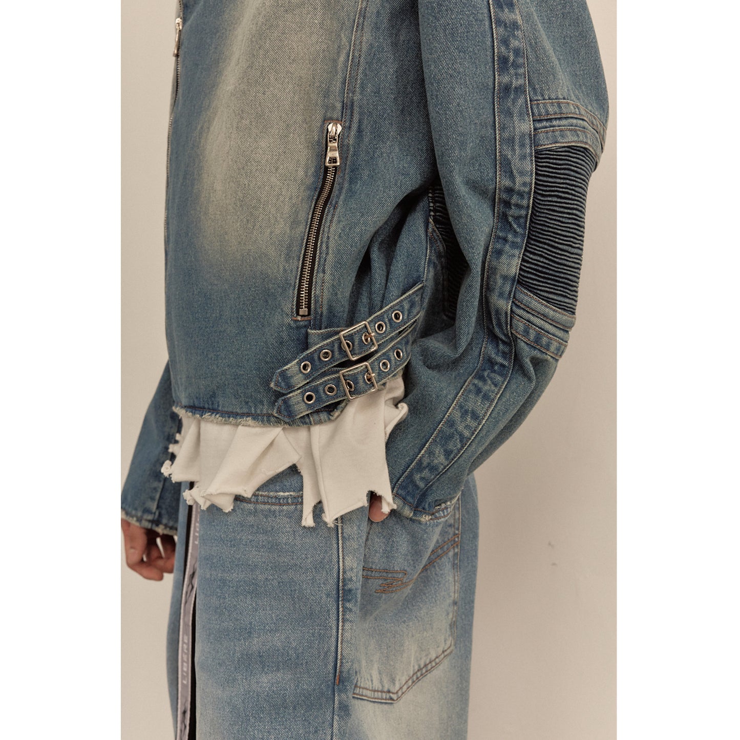 WIDE DENIM RIDER JACKET / BLUE