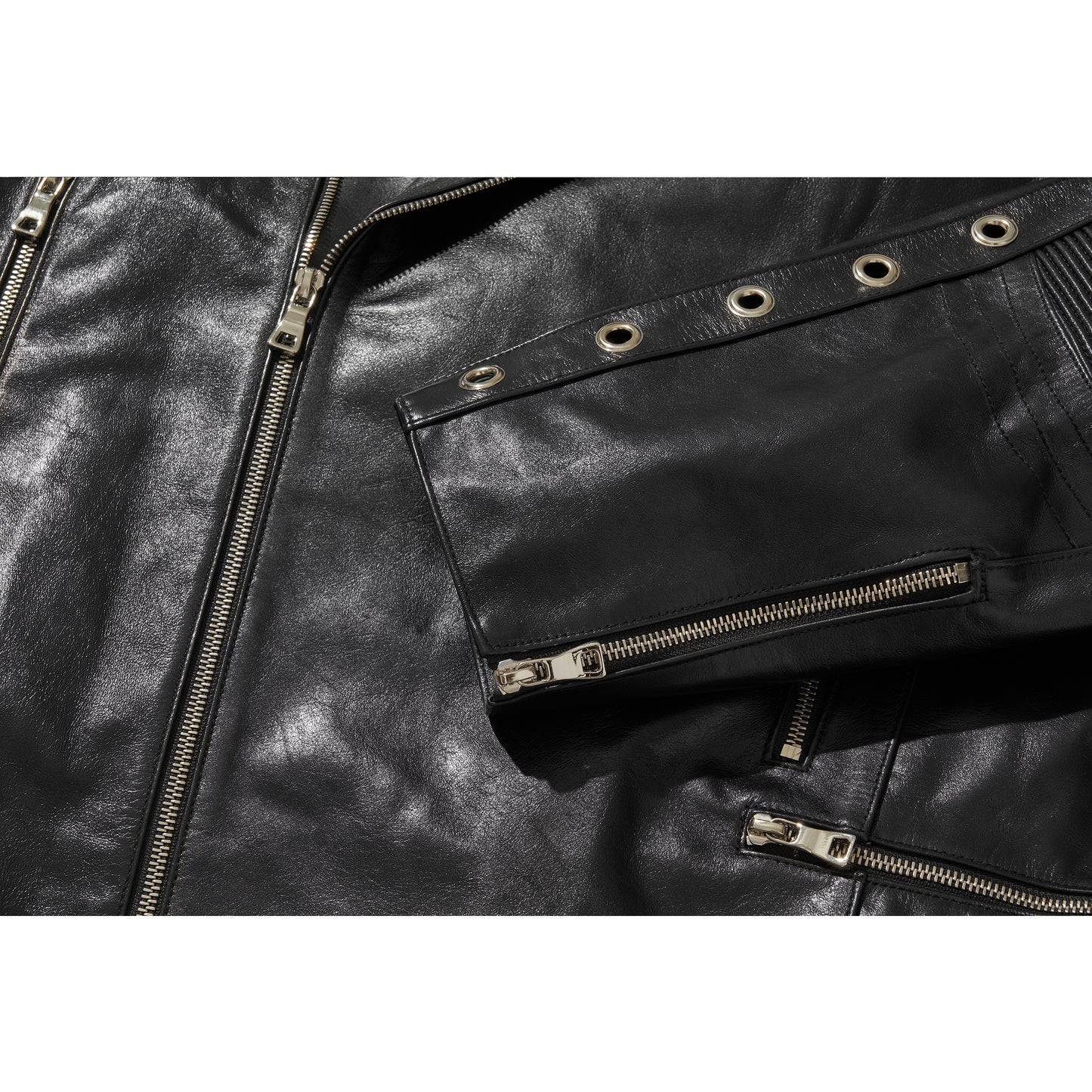 WIDE LEATHER RIDER JACKET / BLACK