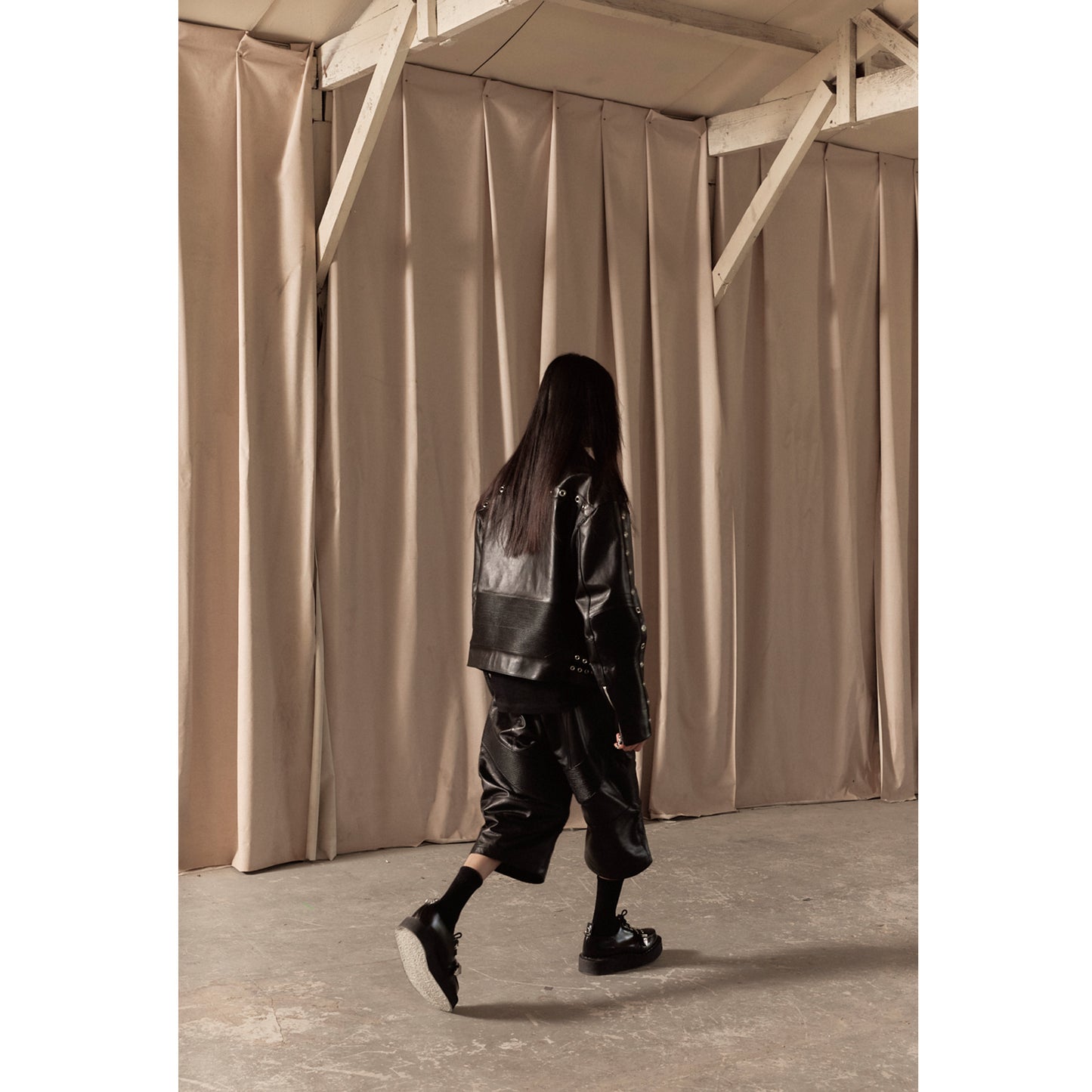 WIDE LEATHER RIDER JACKET / BLACK