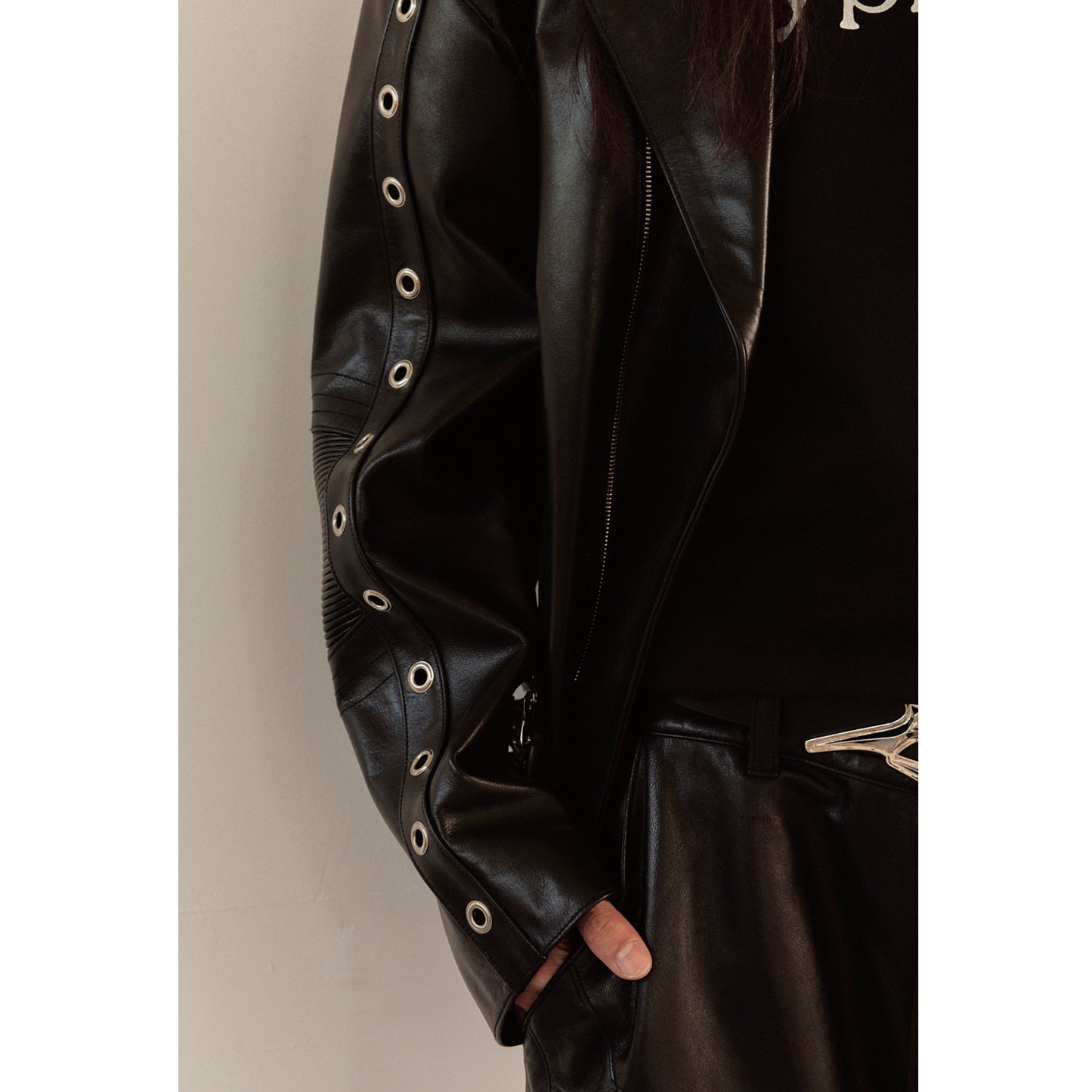 WIDE LEATHER RIDER JACKET / BLACK