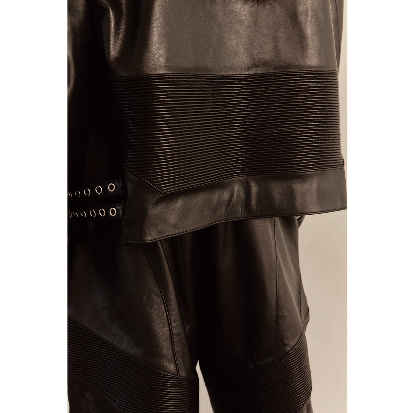 WIDE LEATHER RIDER JACKET / BLACK
