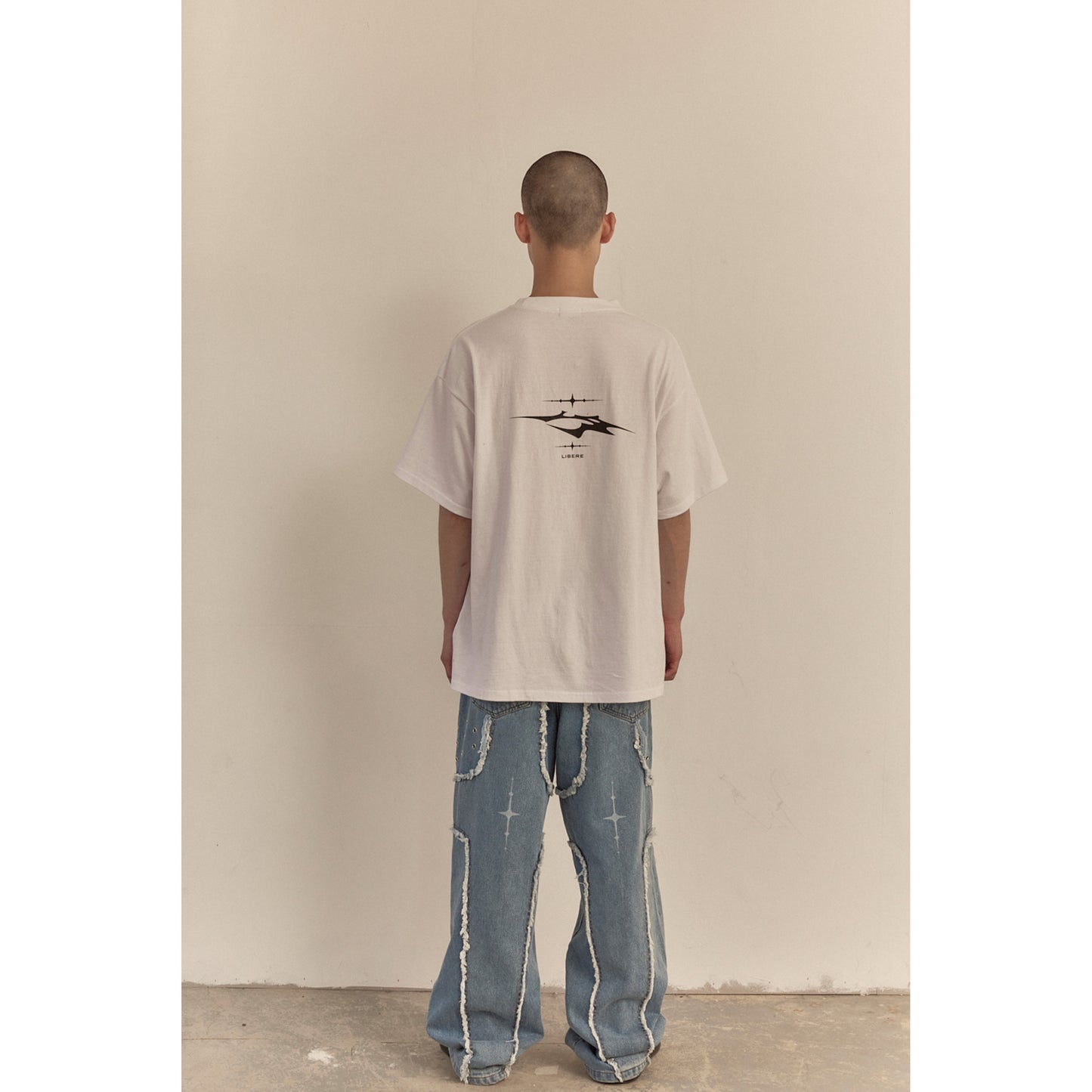 DESTROYED CROSS DENIM PANTS / BLUE