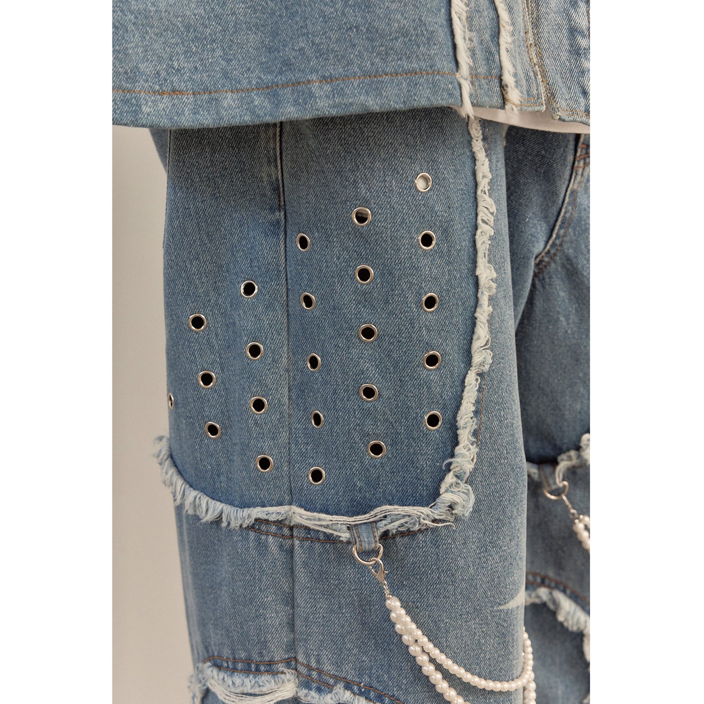 DESTROYED CROSS DENIM PANTS / BLUE