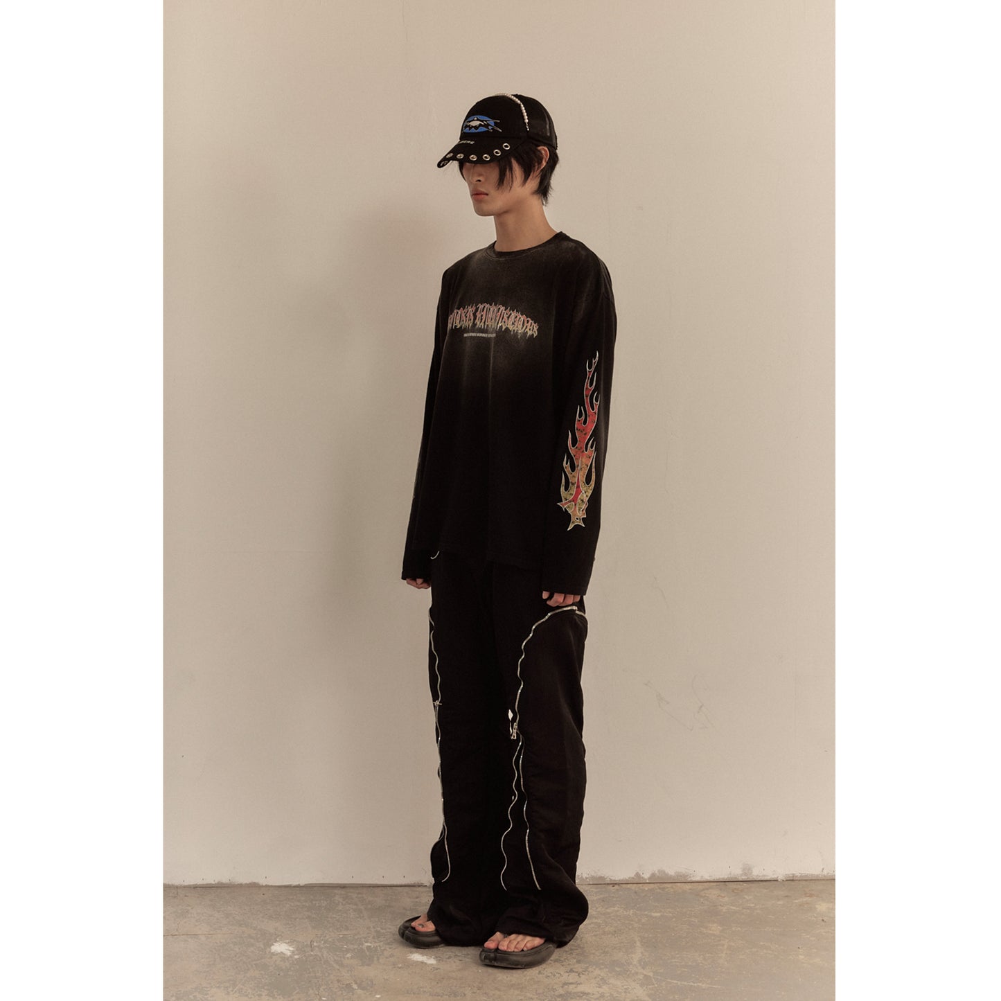 FLAME LONG SLEEVE TEE / BLACK