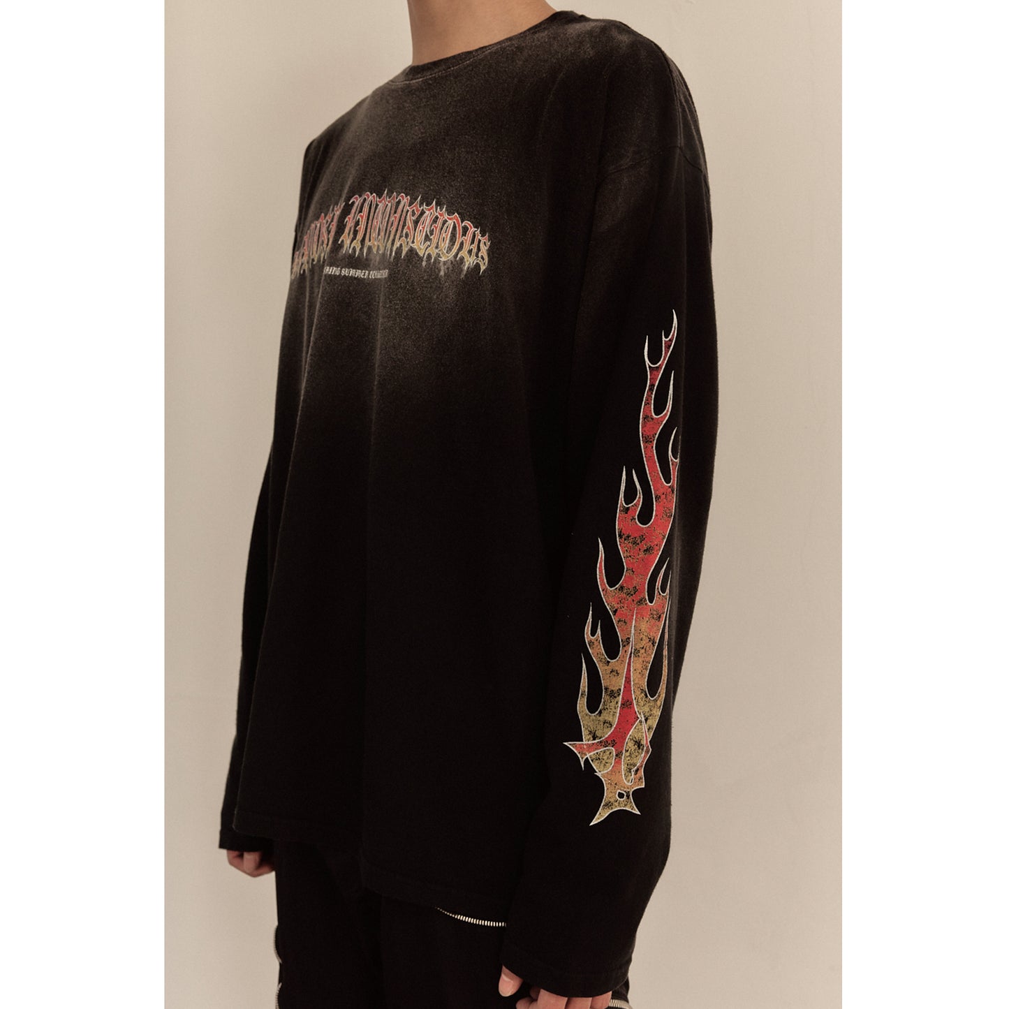 FLAME LONG SLEEVE TEE / BLACK