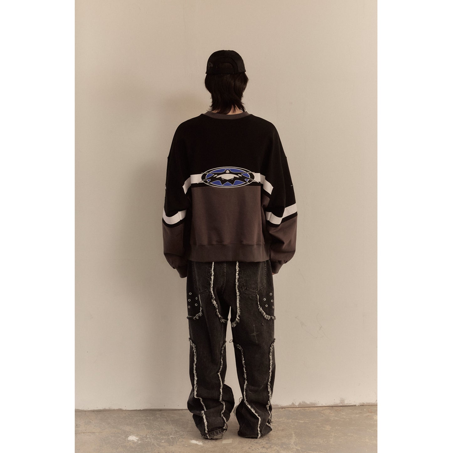 DESTROYED CROSS DENIM PANTS / BLACK