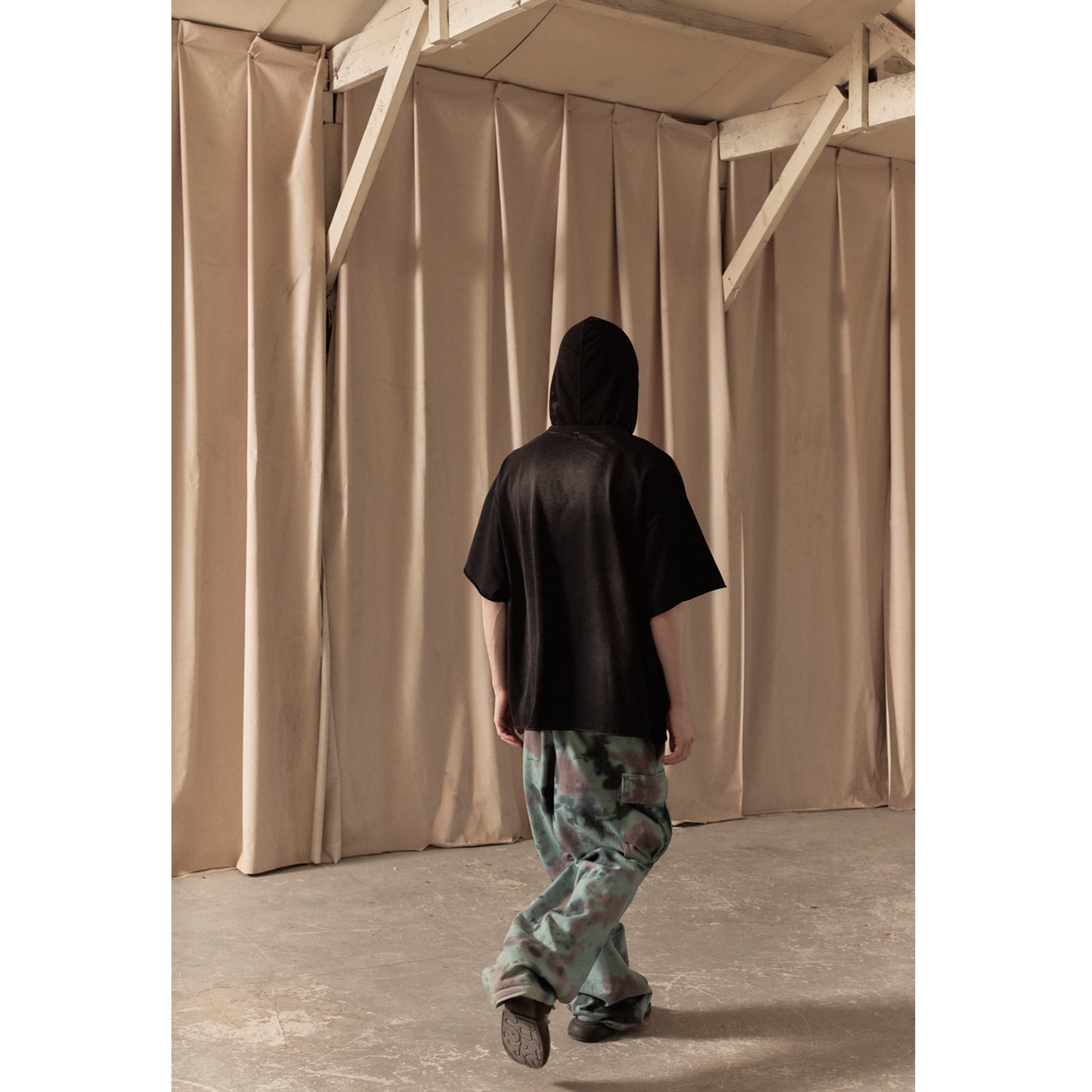 MESH HOOD T-SHIRT / BLACK