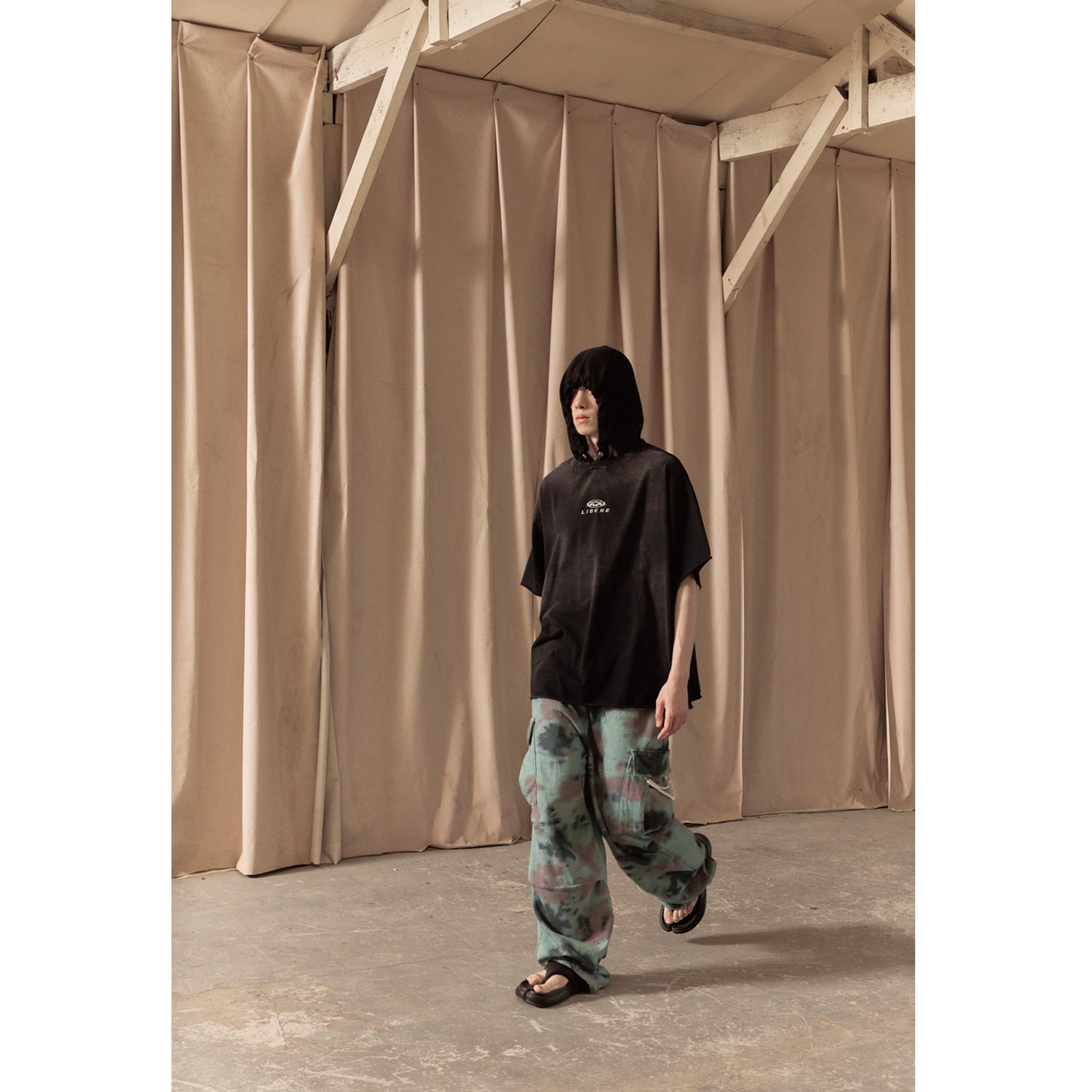 MESH HOOD T-SHIRT / BLACK
