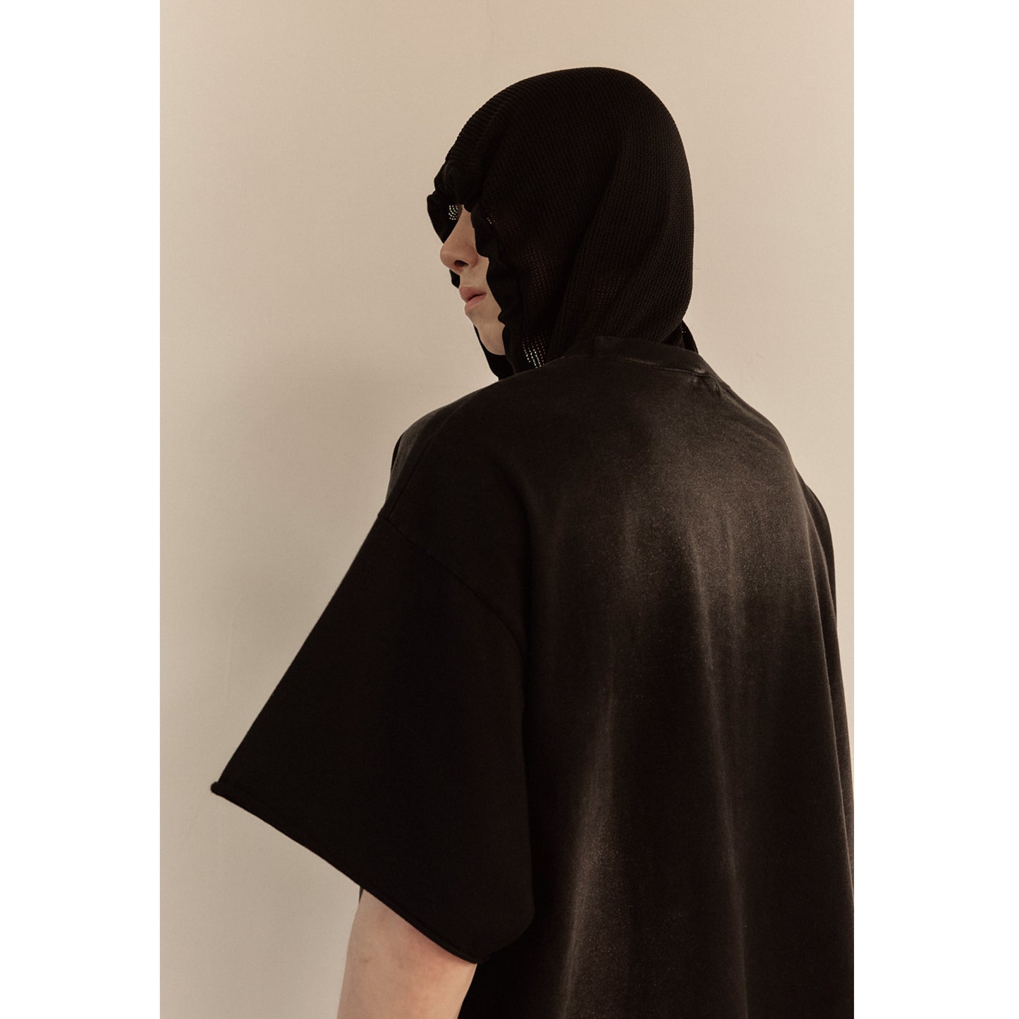 MESH HOOD T-SHIRT / BLACK