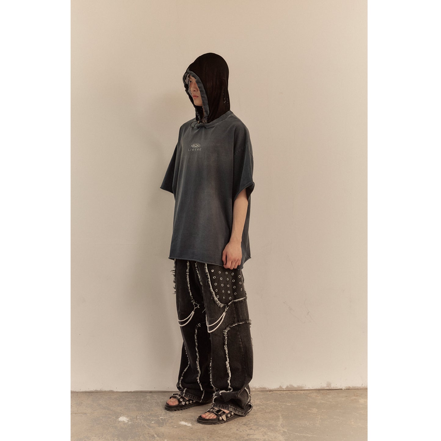 MESH HOOD T-SHIRT / NAVY