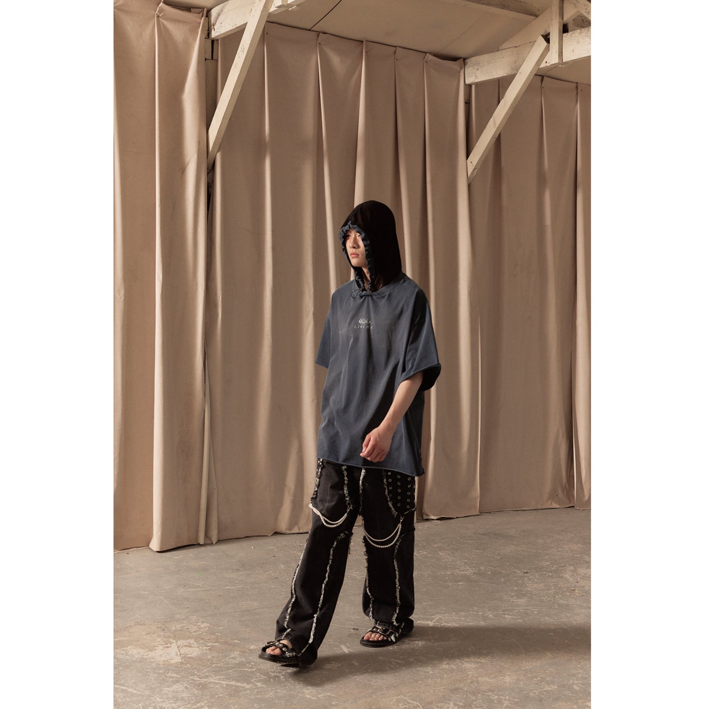 MESH HOOD T-SHIRT / NAVY