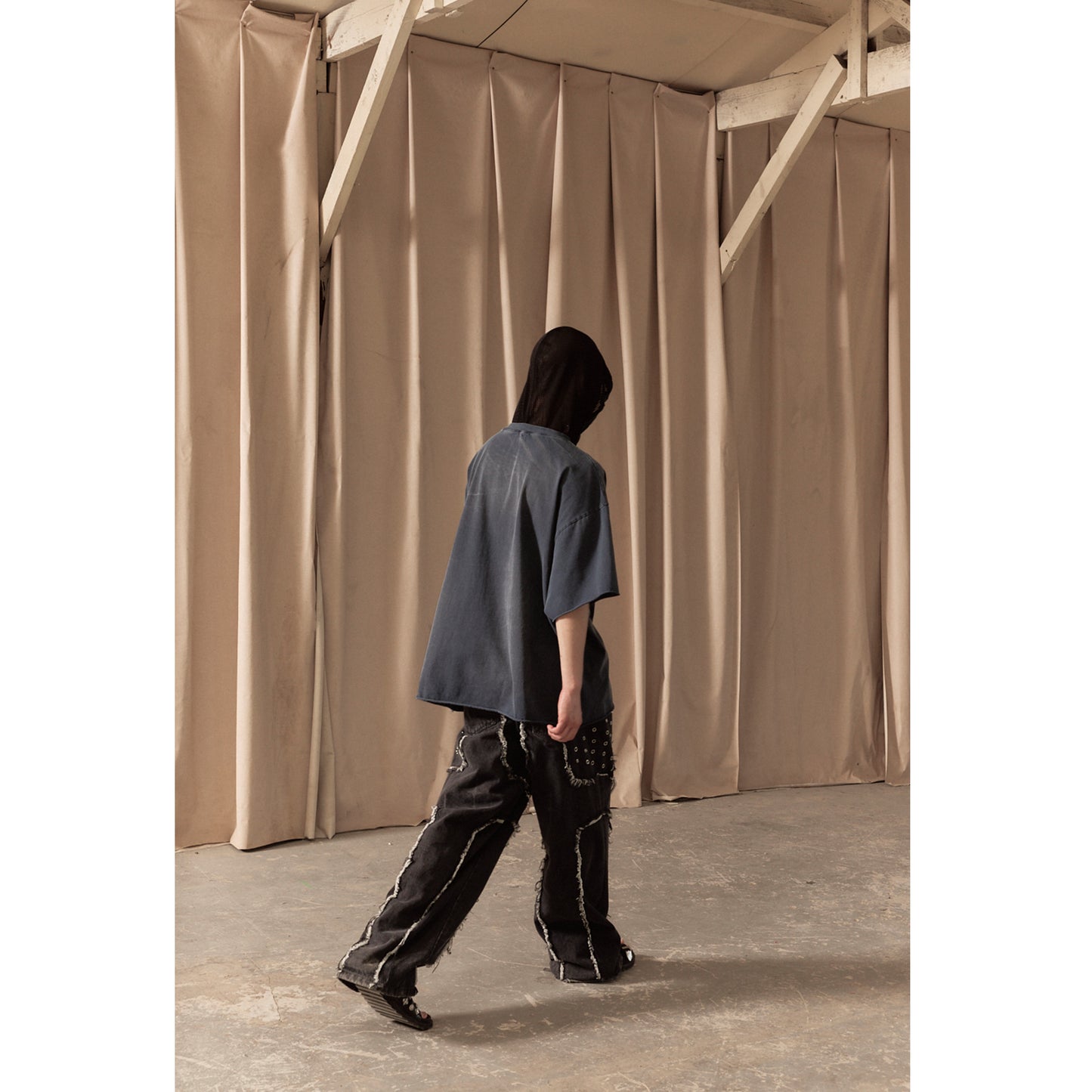 MESH HOOD T-SHIRT / NAVY